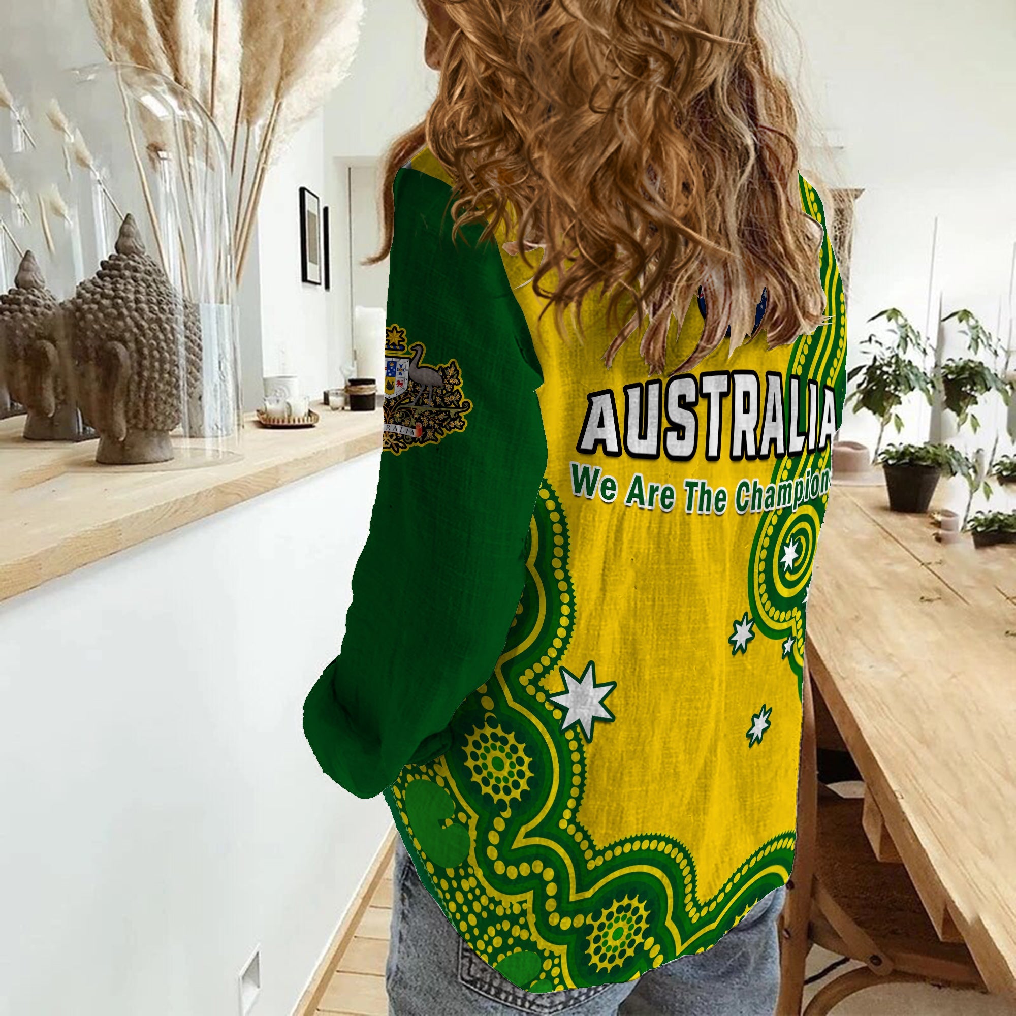 Australia Rugby Women Casual Shirt Jillaroos Champions Indigenous Yellow Style - Vibe Hoodie Shop