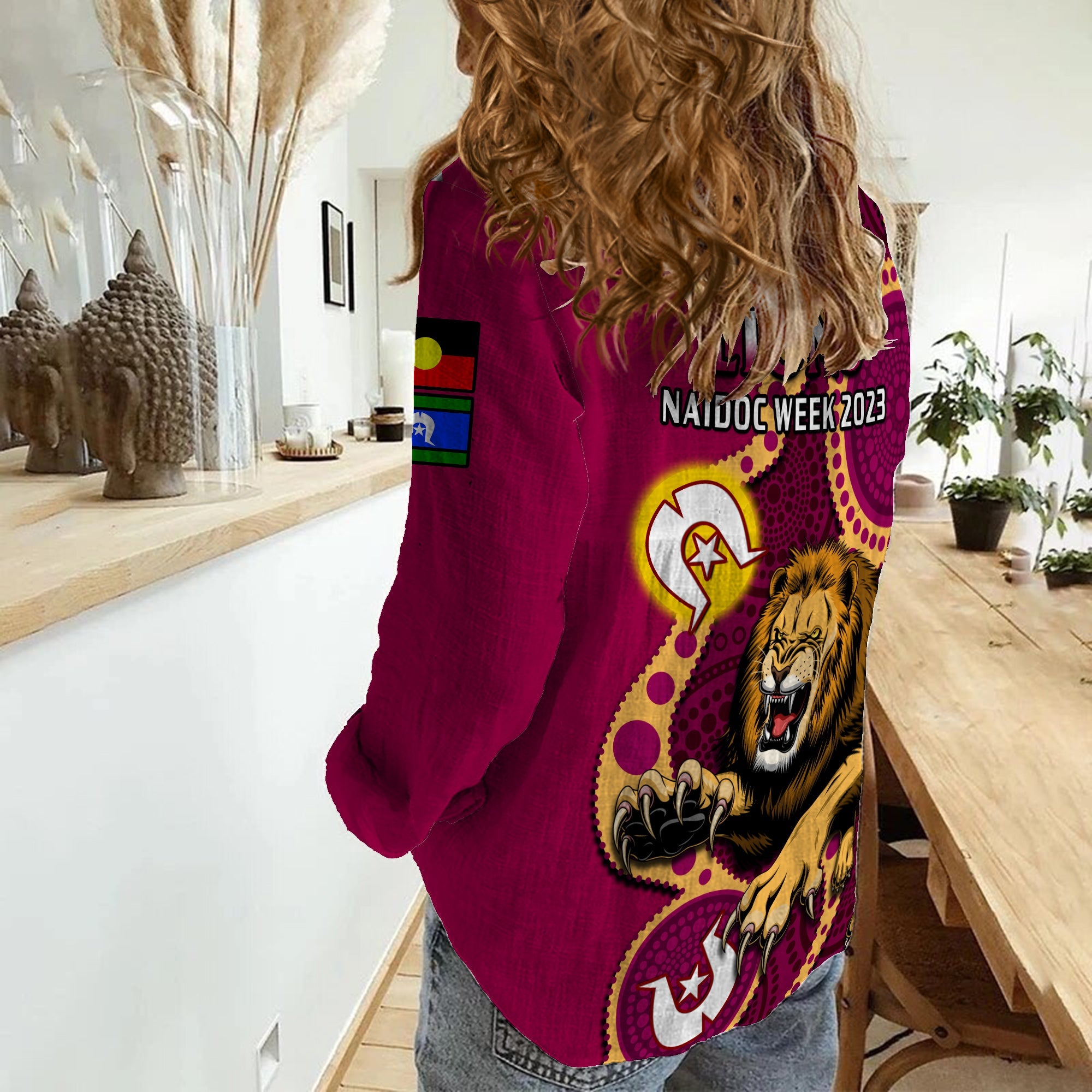 Brisbane Lions Football NAIDOC 2023 Women Casual Shirt For Our Elders Indigenous Art - Vibe Hoodie Shop