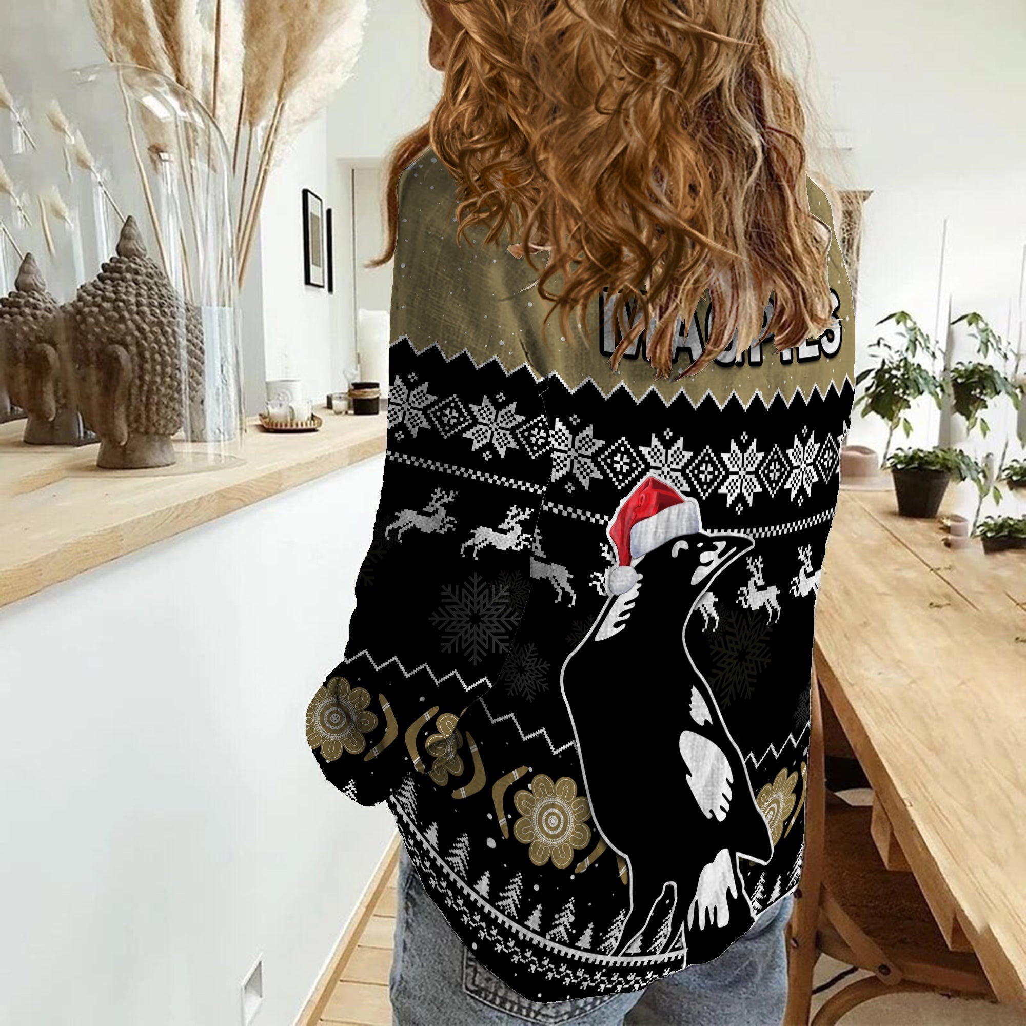 Collingwood Football Women Casual Shirt Magpies Indigenous Merry Christmas - Vibe Hoodie Shop