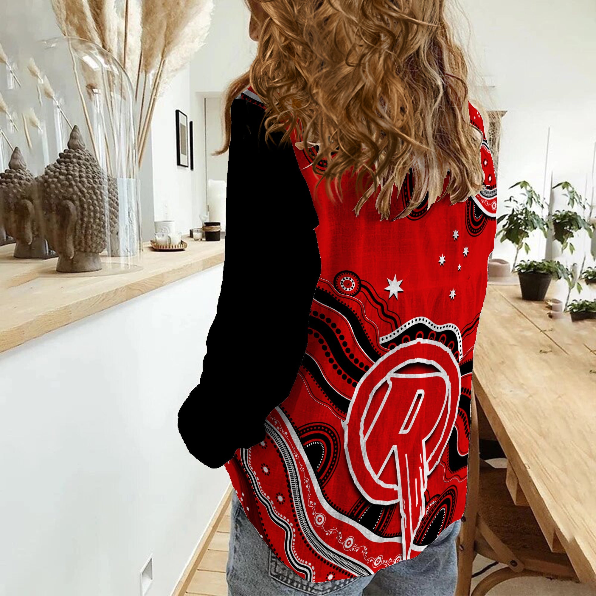 Renegades Cricket Women Casual Shirt Melbourne Aboriginal Painting - Vibe Hoodie Shop