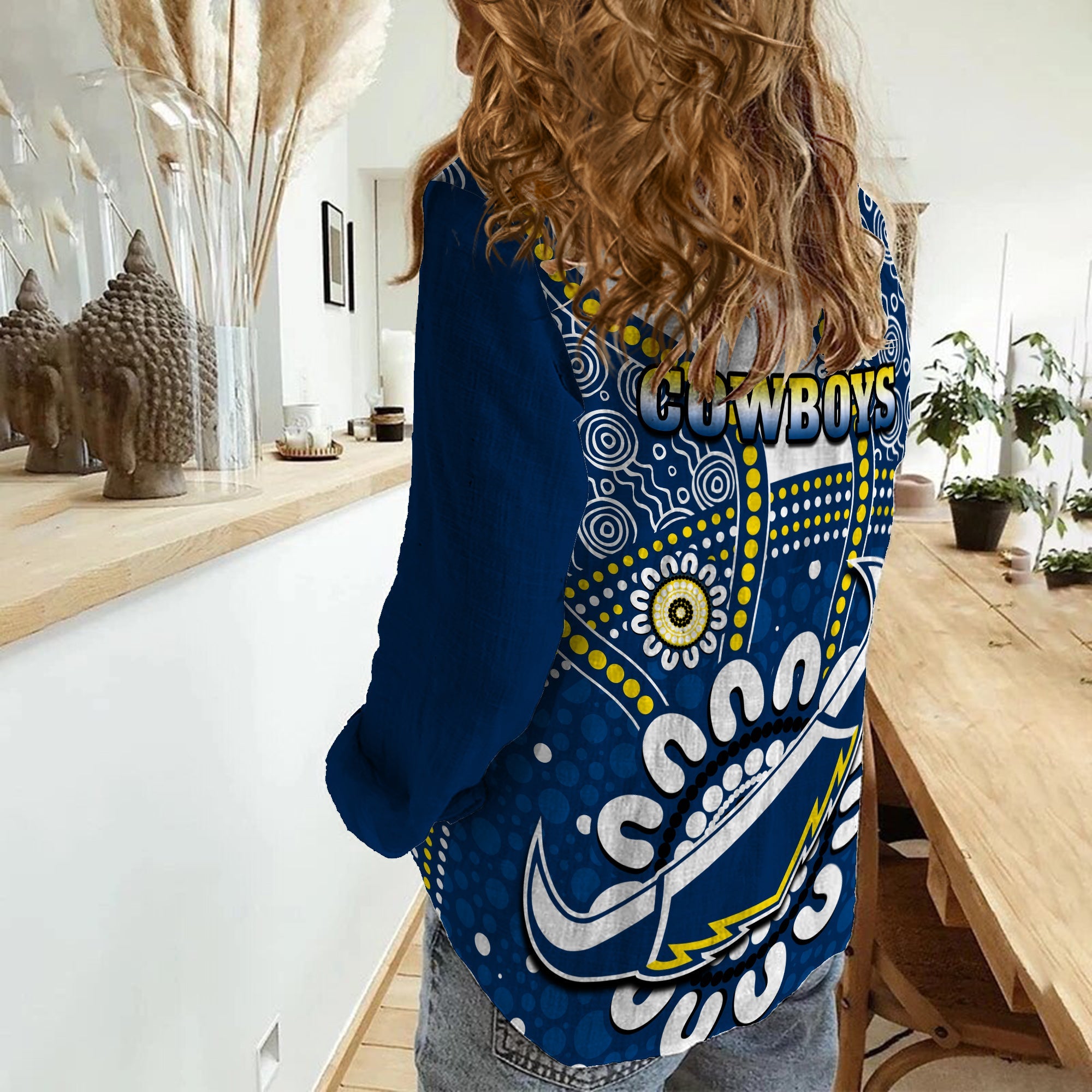 Cowboys Rugby Women Casual Shirt Indigenous Art - Vibe Hoodie Shop