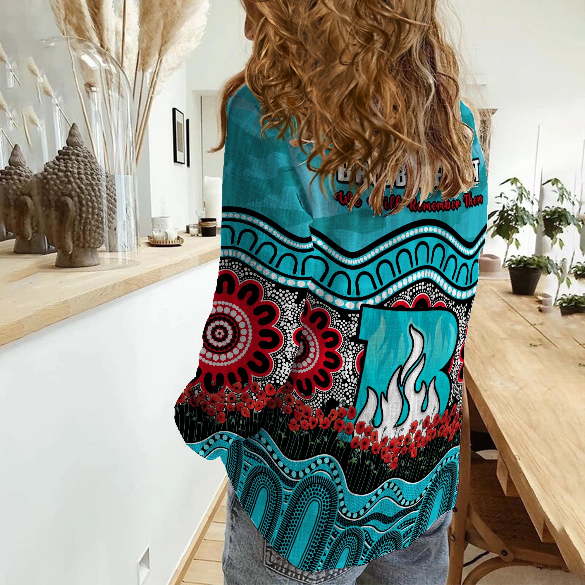 Brisbane Heat Cricket ANZAC Women Casual Shirt Poppy Aboriginal Camouflage - Vibe Hoodie Shop