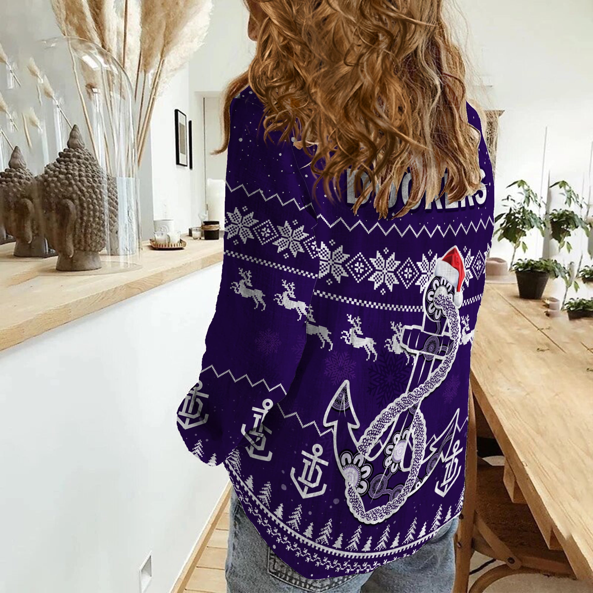 Dockers Football Women Casual Shirt Freo Indigenous Merry Christmas - Vibe Hoodie Shop