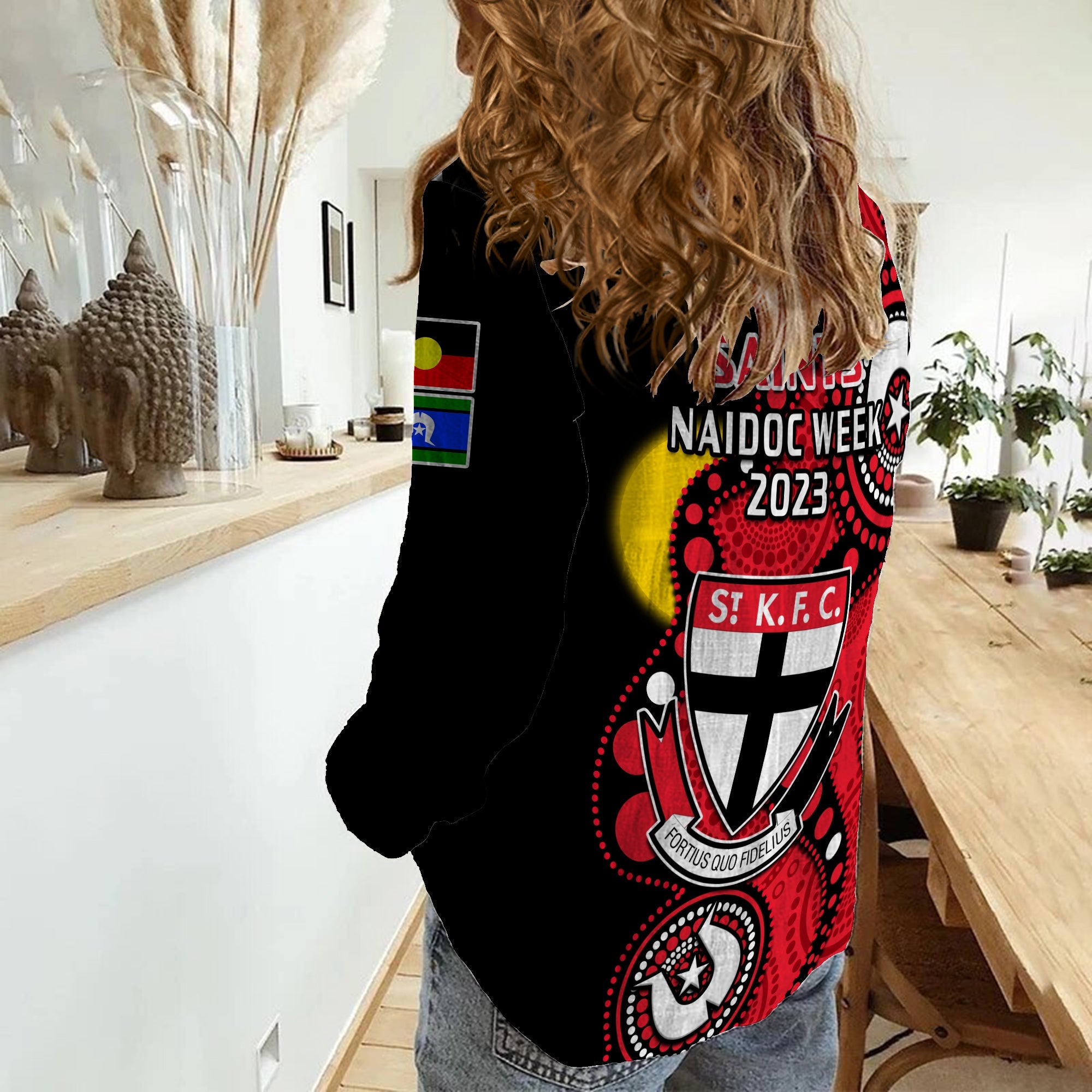 St Kilda Football NAIDOC 2023 Women Casual Shirt Saints Indigenous For Our Elders - Vibe Hoodie Shop