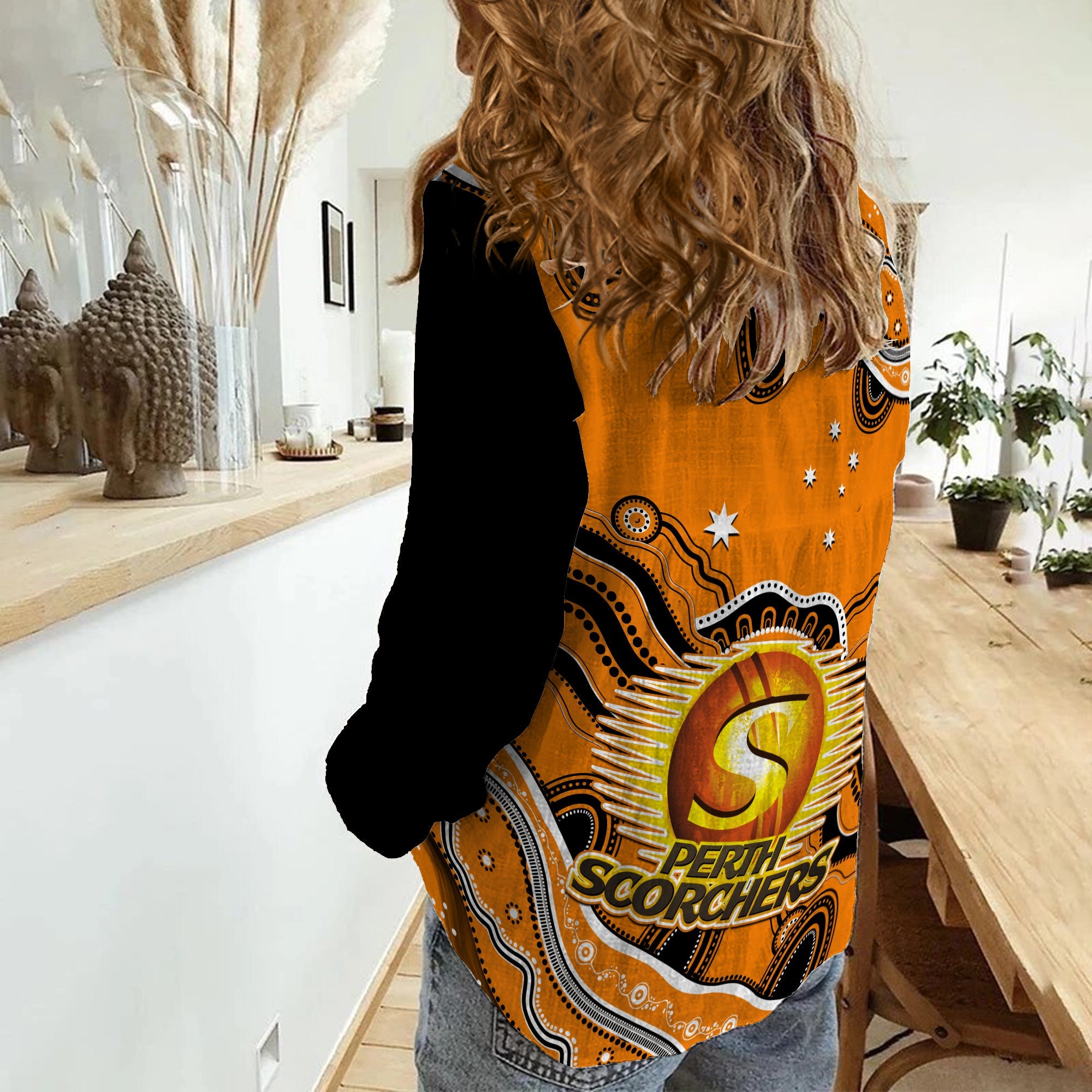 Perth Scorchers Cricket Women Casual Shirt Aboriginal Painting - Vibe Hoodie Shop
