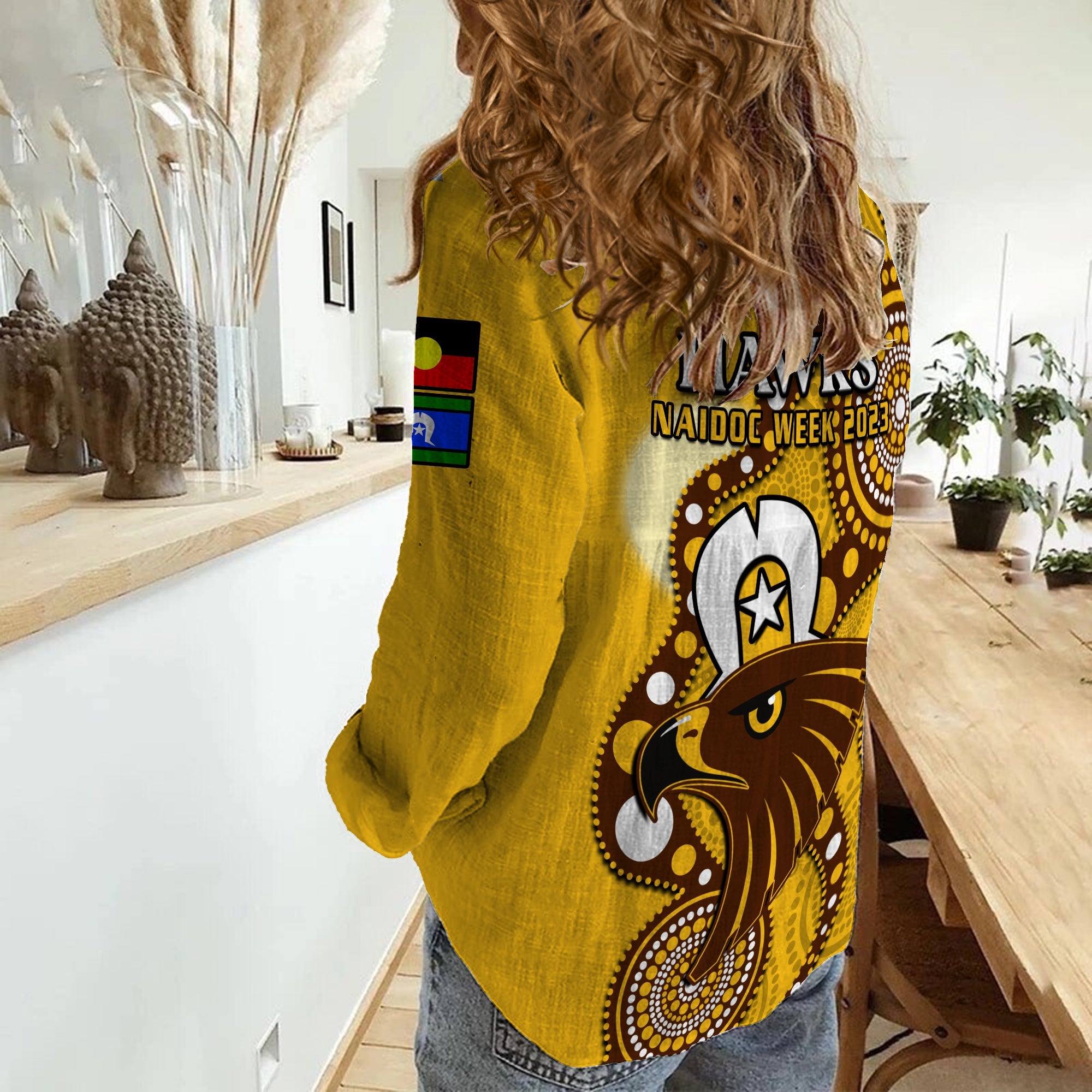 Hawthorn Football NAIDOC 2023 Women Casual Shirt Hawks For Our Elders Indigenous - Vibe Hoodie Shop
