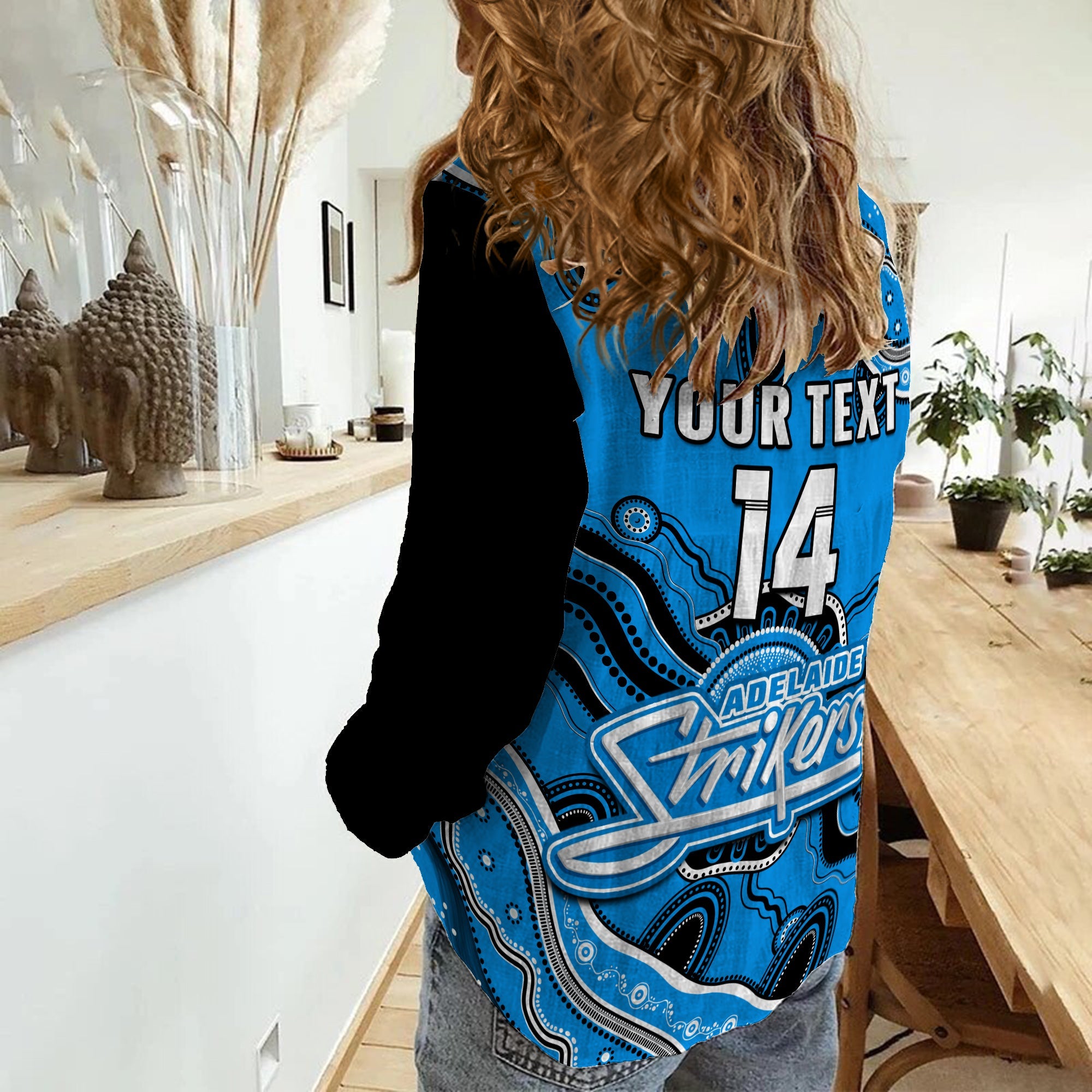 (Custom Text And Number) Adelaide Strikers Cricket Women Casual Shirt Aboriginal Painting - Vibe Hoodie Shop