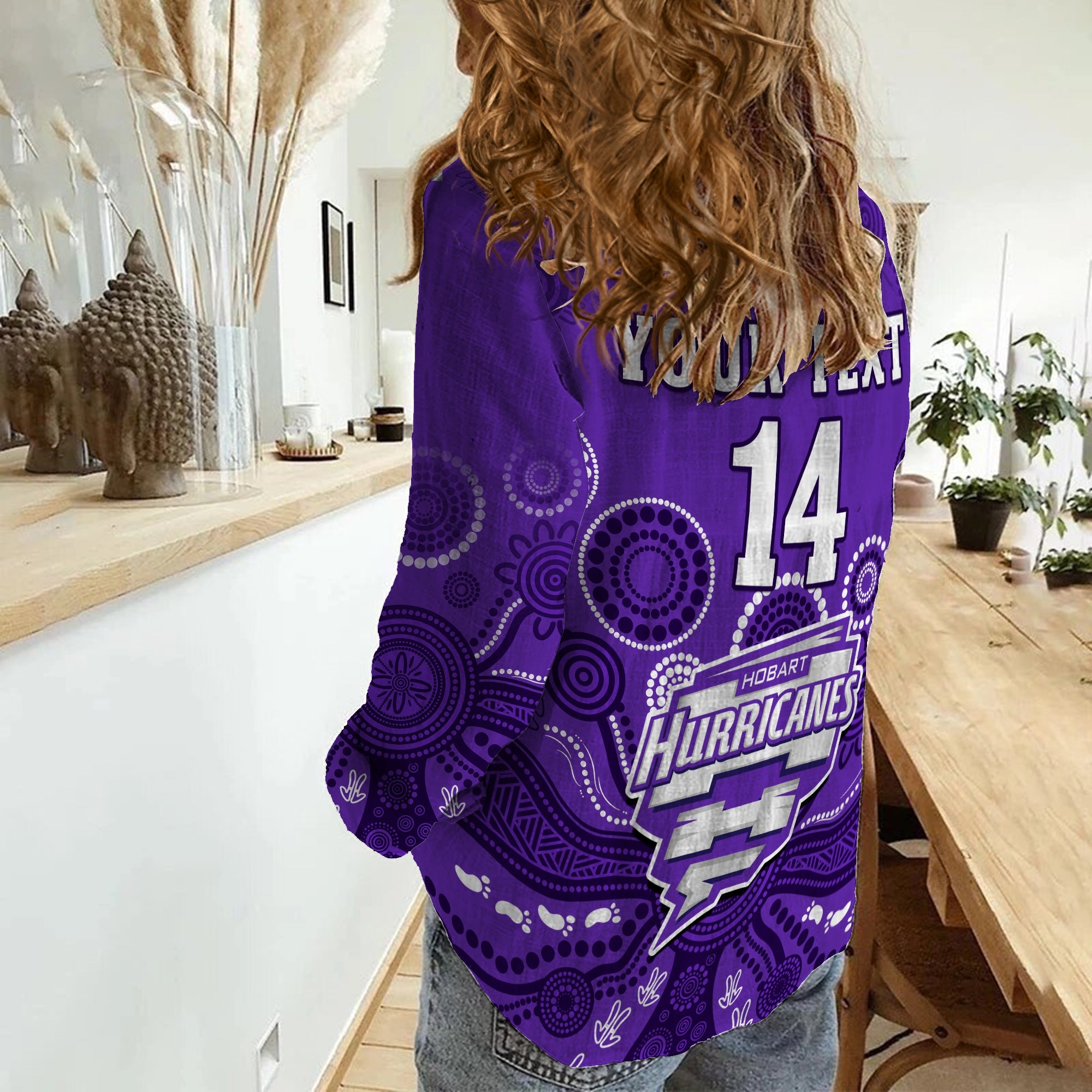 (Custom Text And Number) Hobart Hurricanes Cricket Women Casual Shirt Indigenous Artsy - Vibe Hoodie Shop