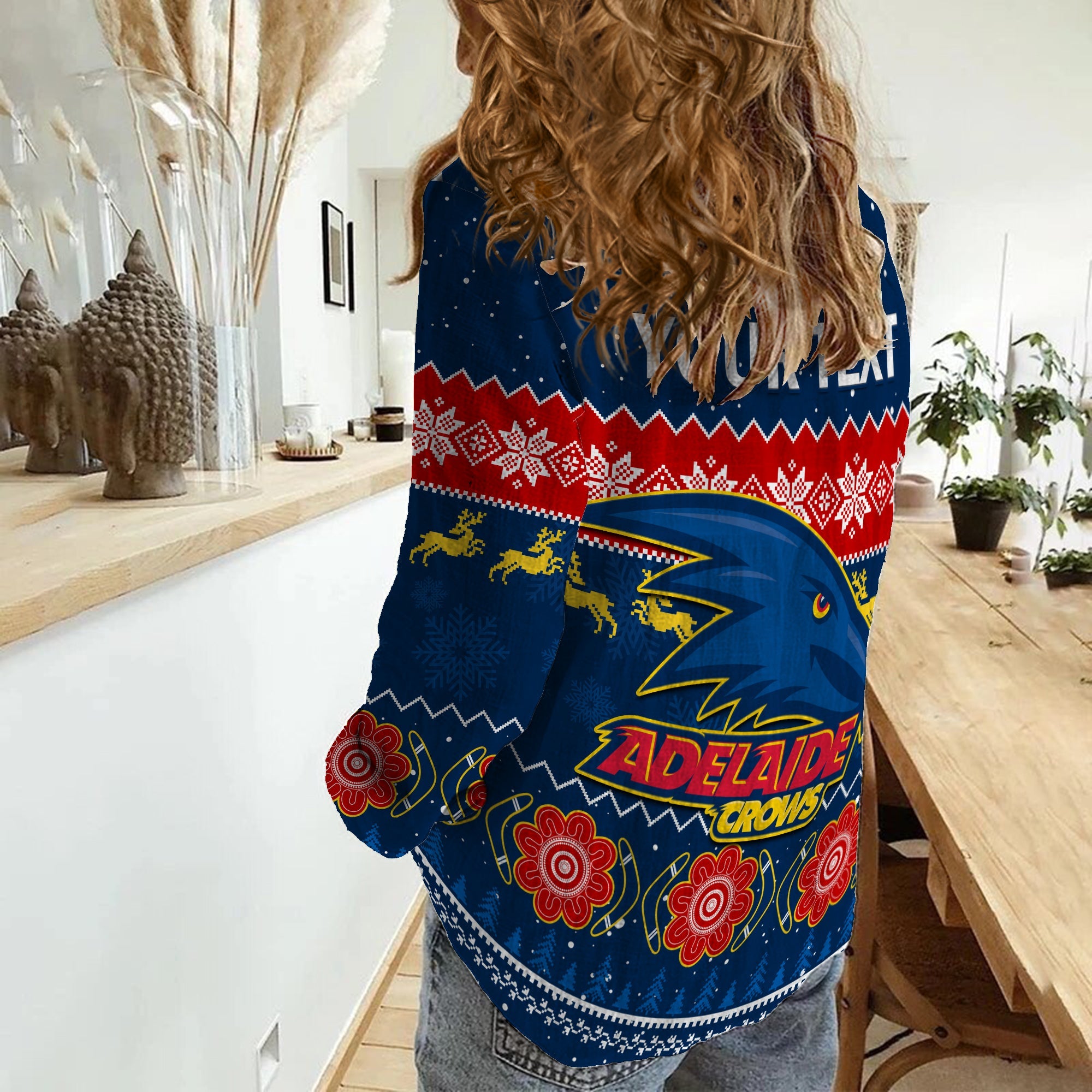 (Custom Personalised) Adelaide Football Women Casual Shirt Crows Indigenous Merry Christmas - Vibe Hoodie Shop