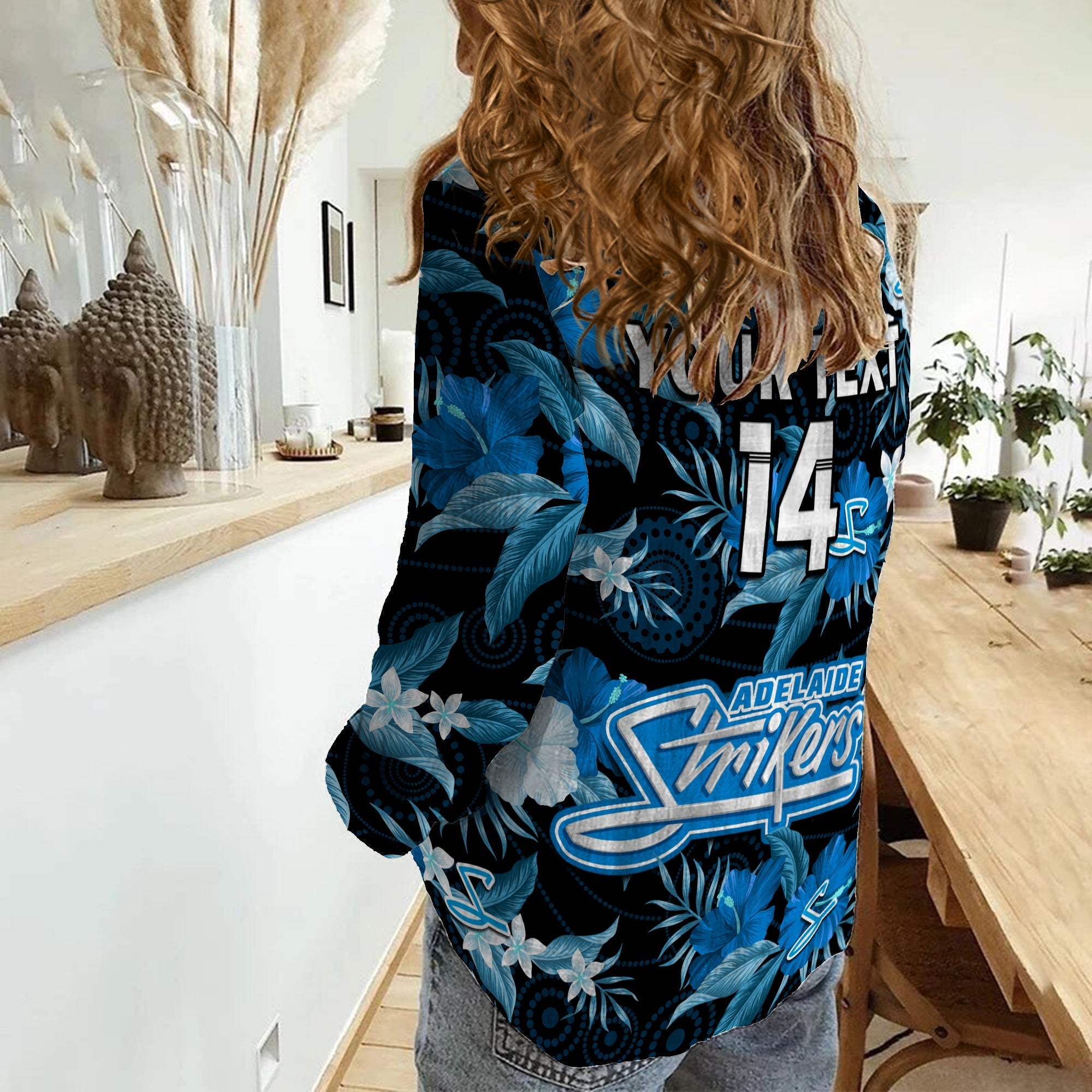 (Custom Text And Number) Adelaide Strikers Cricket Women Casual Shirt Aboriginal Art Mix Tropical Flowers - Vibe Hoodie Shop