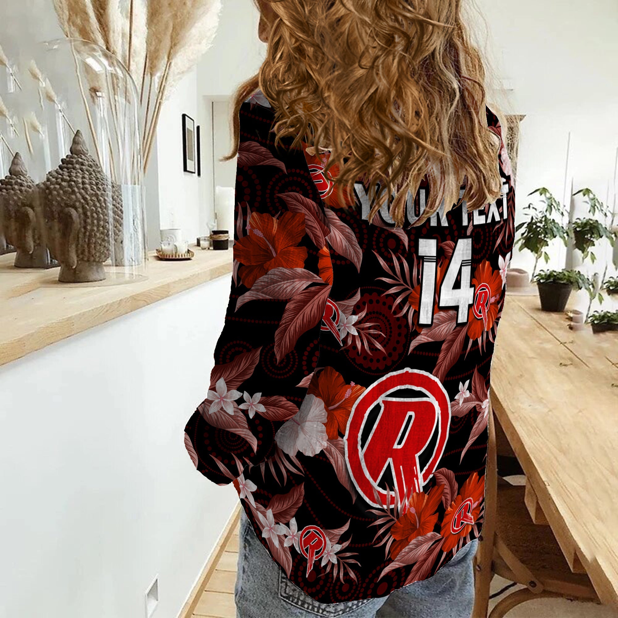(Custom Text And Number) Melbourne Renegades Cricket Women Casual Shirt Aboriginal Art Mix Tropical Flowers - Vibe Hoodie Shop