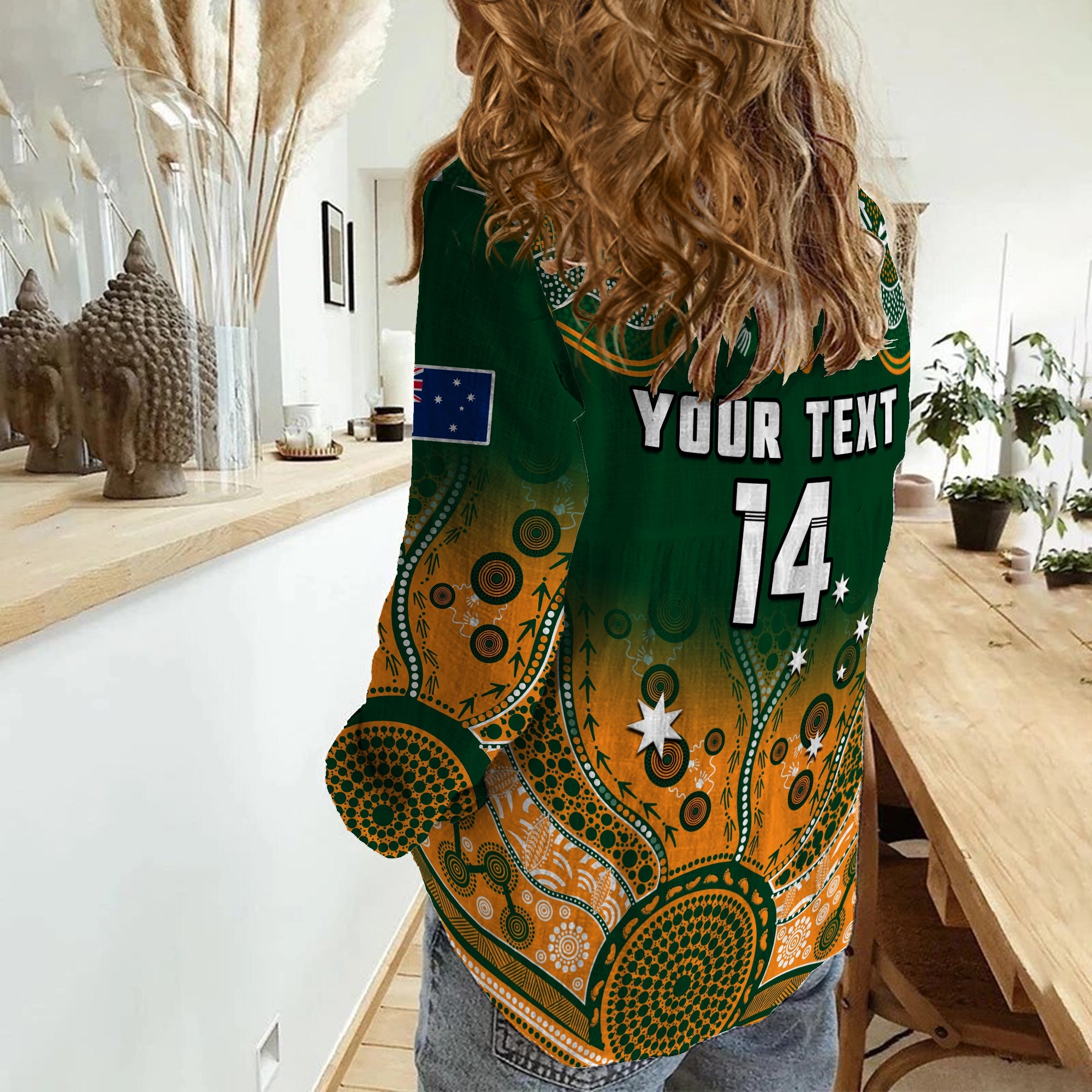 (Custom Text And Number) Australia Rugby Women Casual Shirt Wallabies Kangaroo Green Aboriginal - Vibe Hoodie Shop