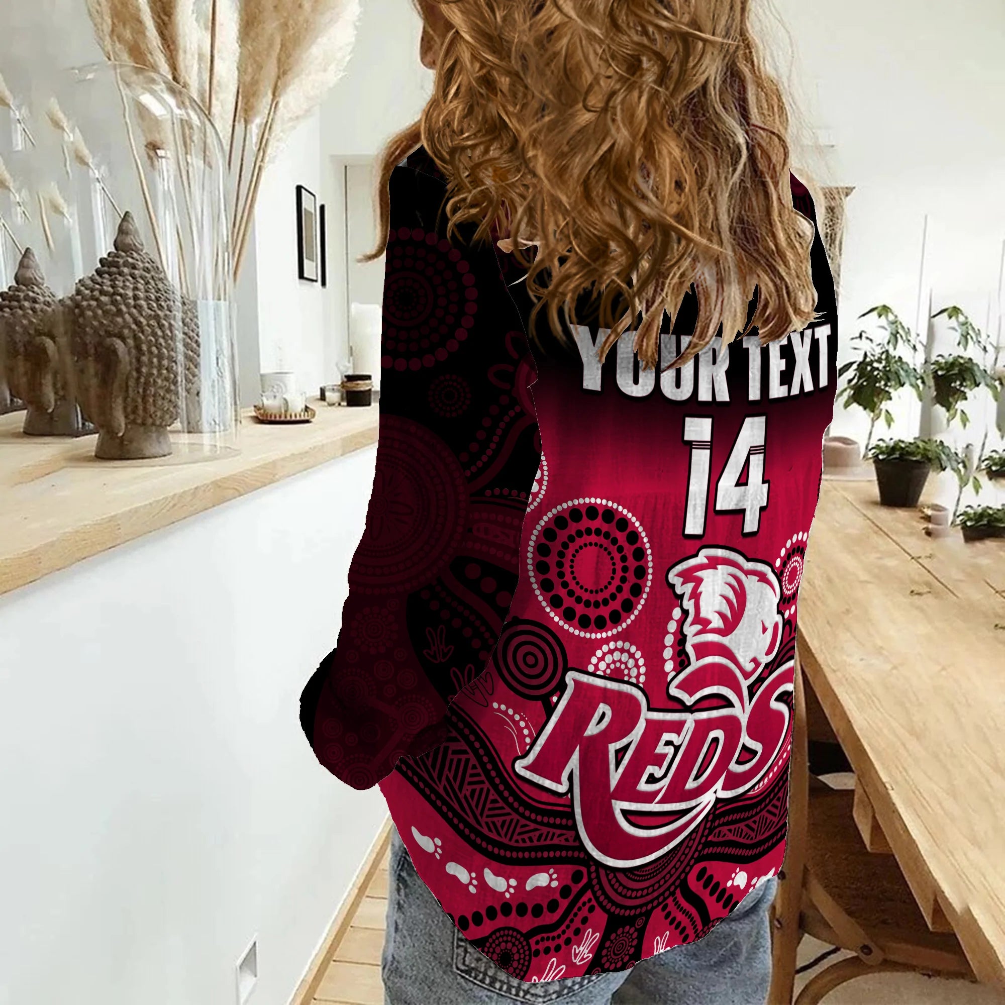 (Custom Text And Number) Queensland Reds Rugby Women Casual Shirt Gradient Aboriginal - Vibe Hoodie Shop