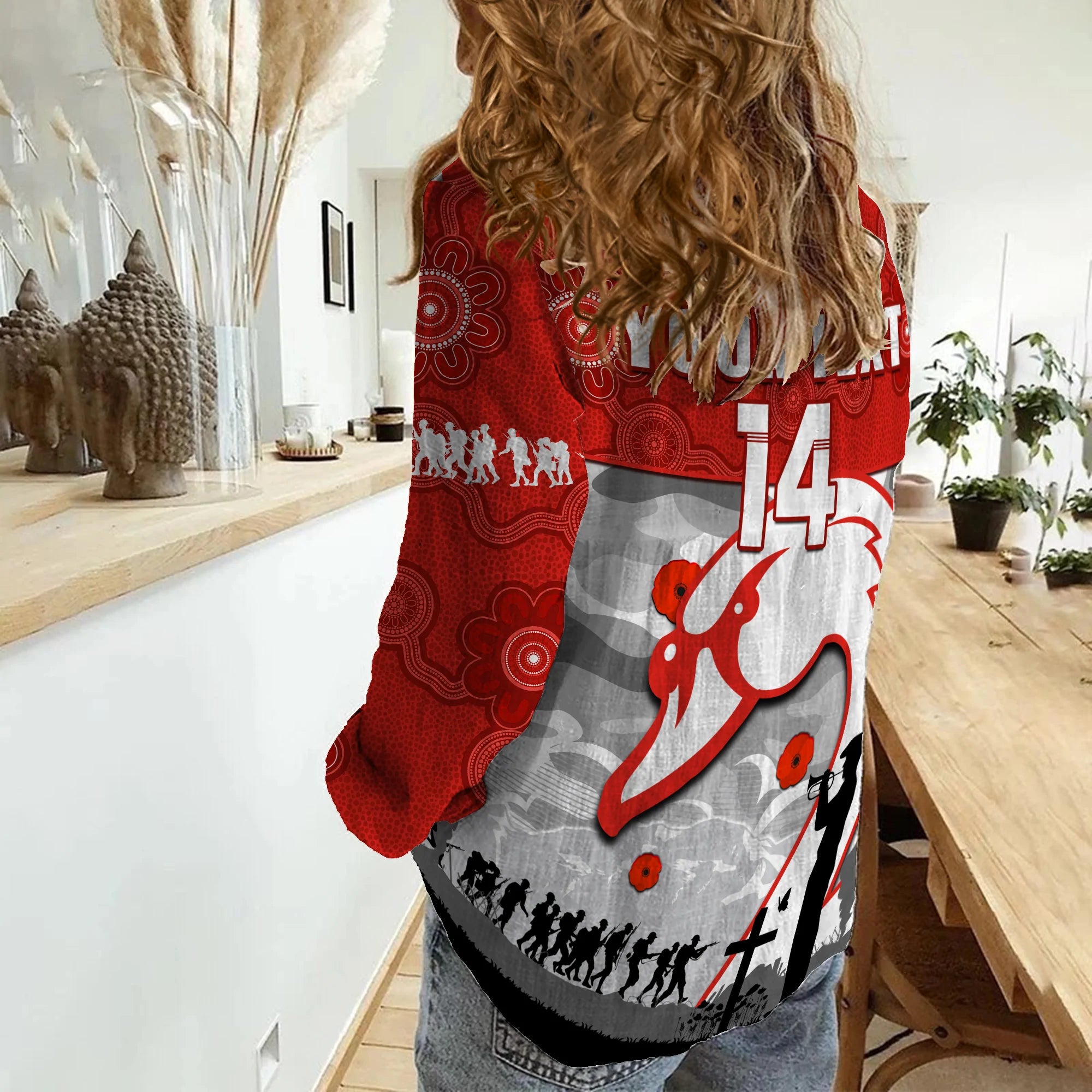 (Custom Text And Number) Swans Football ANZAC Women Casual Shirt Sydney Indigenous Camouflage Art - Vibe Hoodie Shop