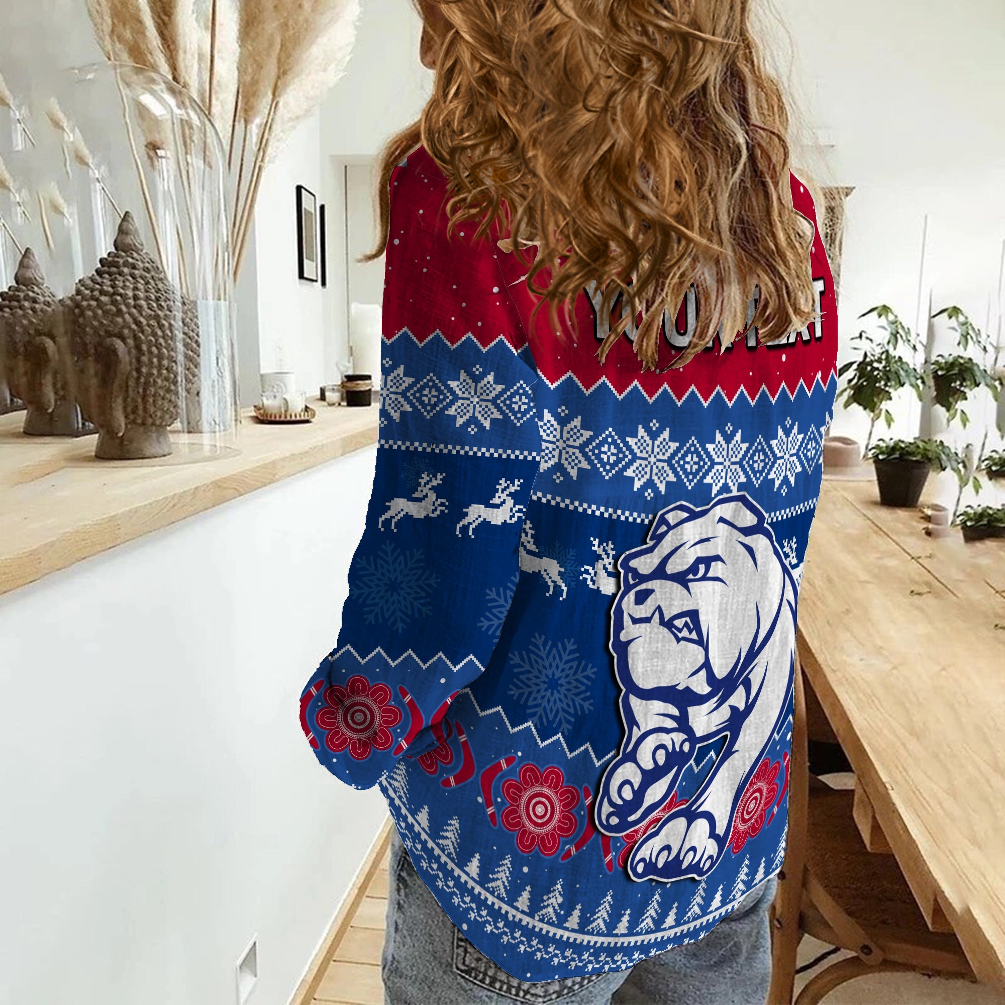 (Custom Personalised) Western Bulldogs Football Women Casual Shirt Dogs Indigenous Merry Christmas - Vibe Hoodie Shop