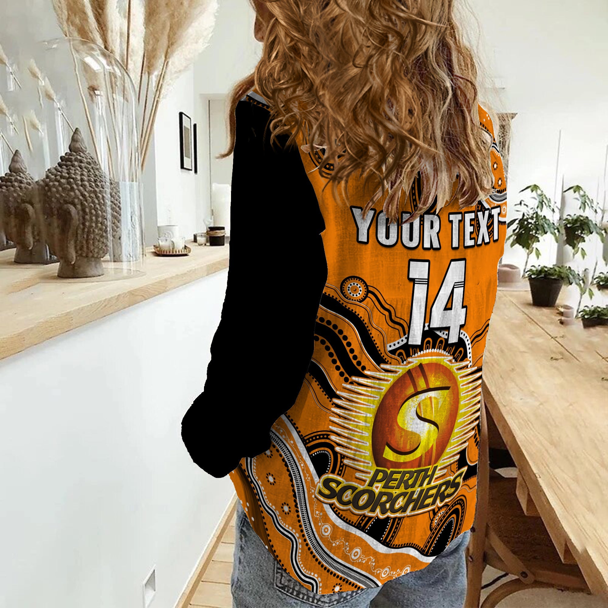 (Custom Text And Number) Perth Scorchers Cricket Women Casual Shirt Aboriginal Painting - Vibe Hoodie Shop