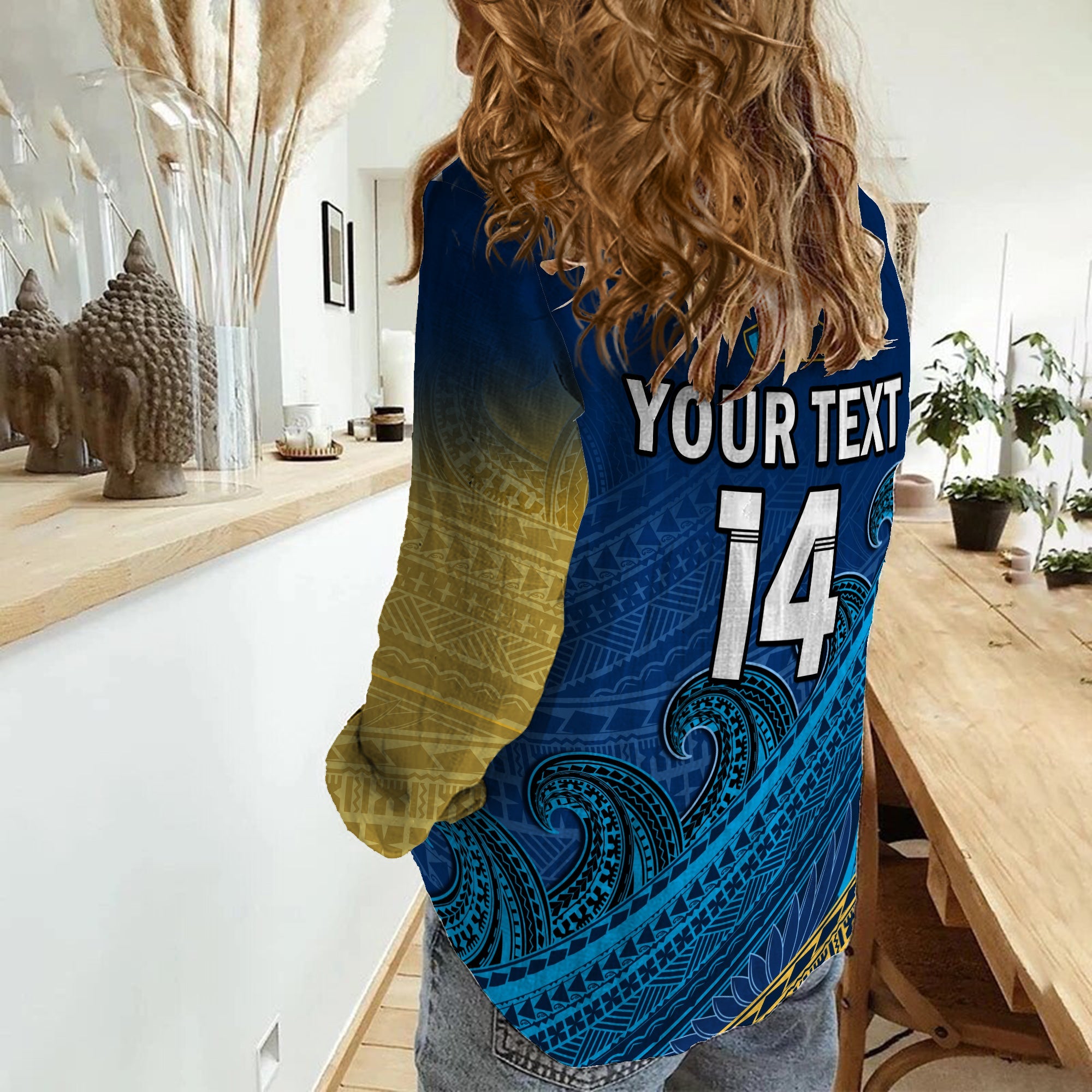 (Custom Text And Number) Gold Coast Titans Rugby Women Casual Shirt Pasifika Gradient Polynesian Pattern - Vibe Hoodie Shop
