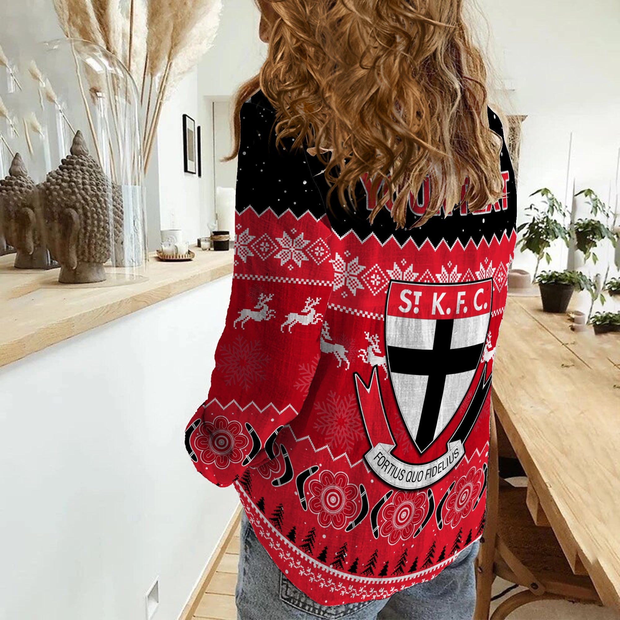 (Custom Personalised) St Kilda Football Women Casual Shirt Saints Indigenous Merry Christmas - Vibe Hoodie Shop