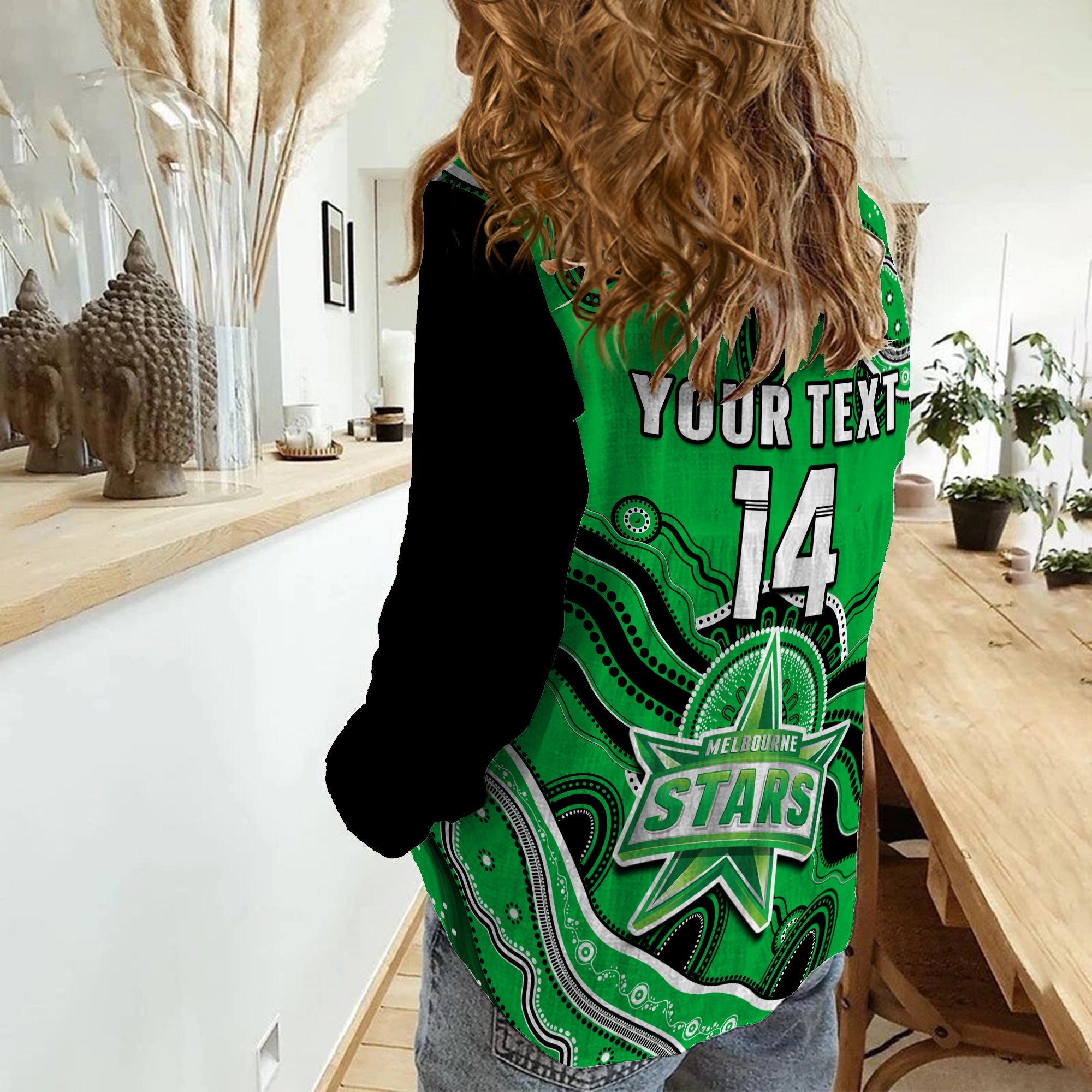 (Custom Text And Number) Stars Cricket Women Casual Shirt Melbourne Aboriginal Painting - Vibe Hoodie Shop