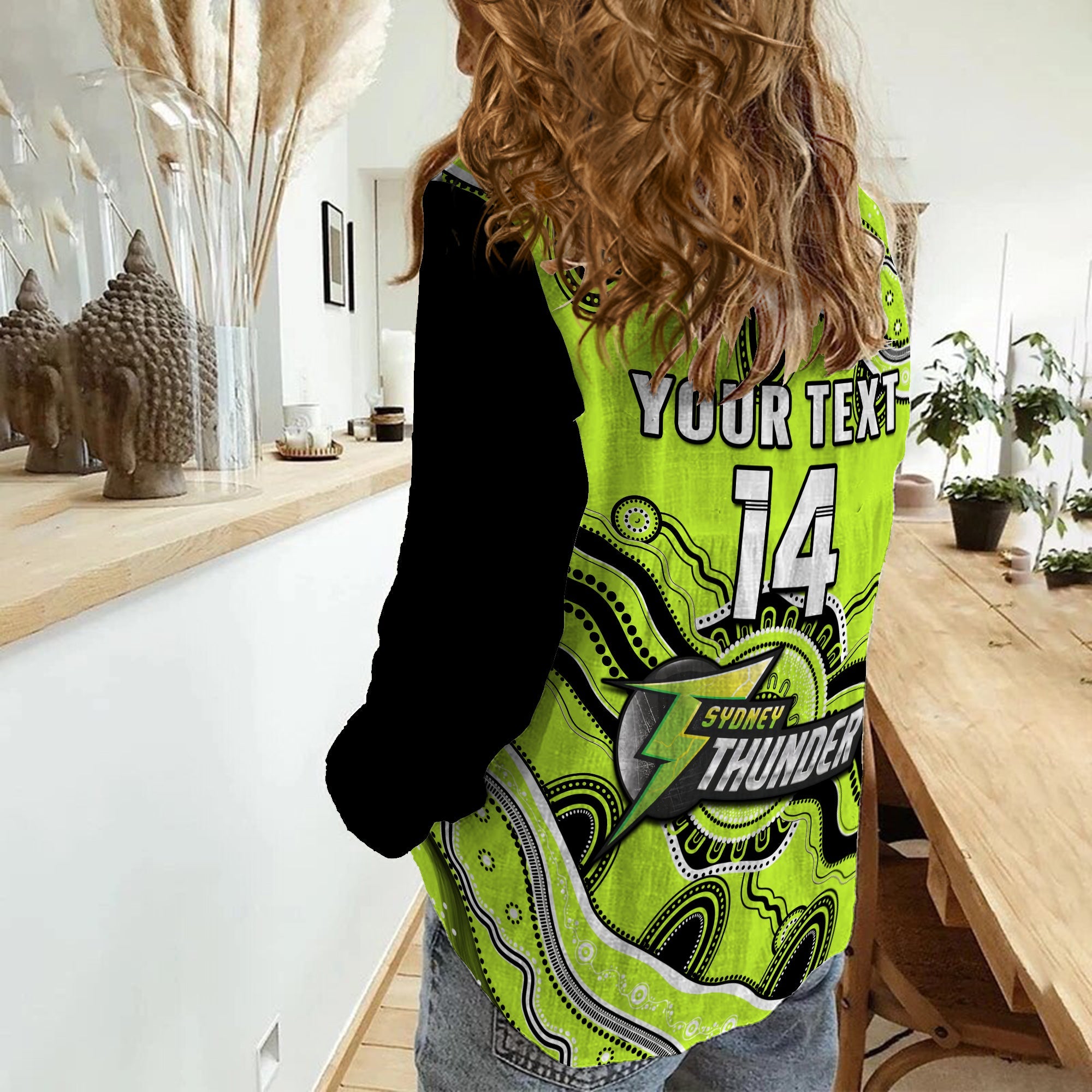 (Custom Text And Number) Thunder Cricket Women Casual Shirt Sydney Aboriginal Painting - Vibe Hoodie Shop
