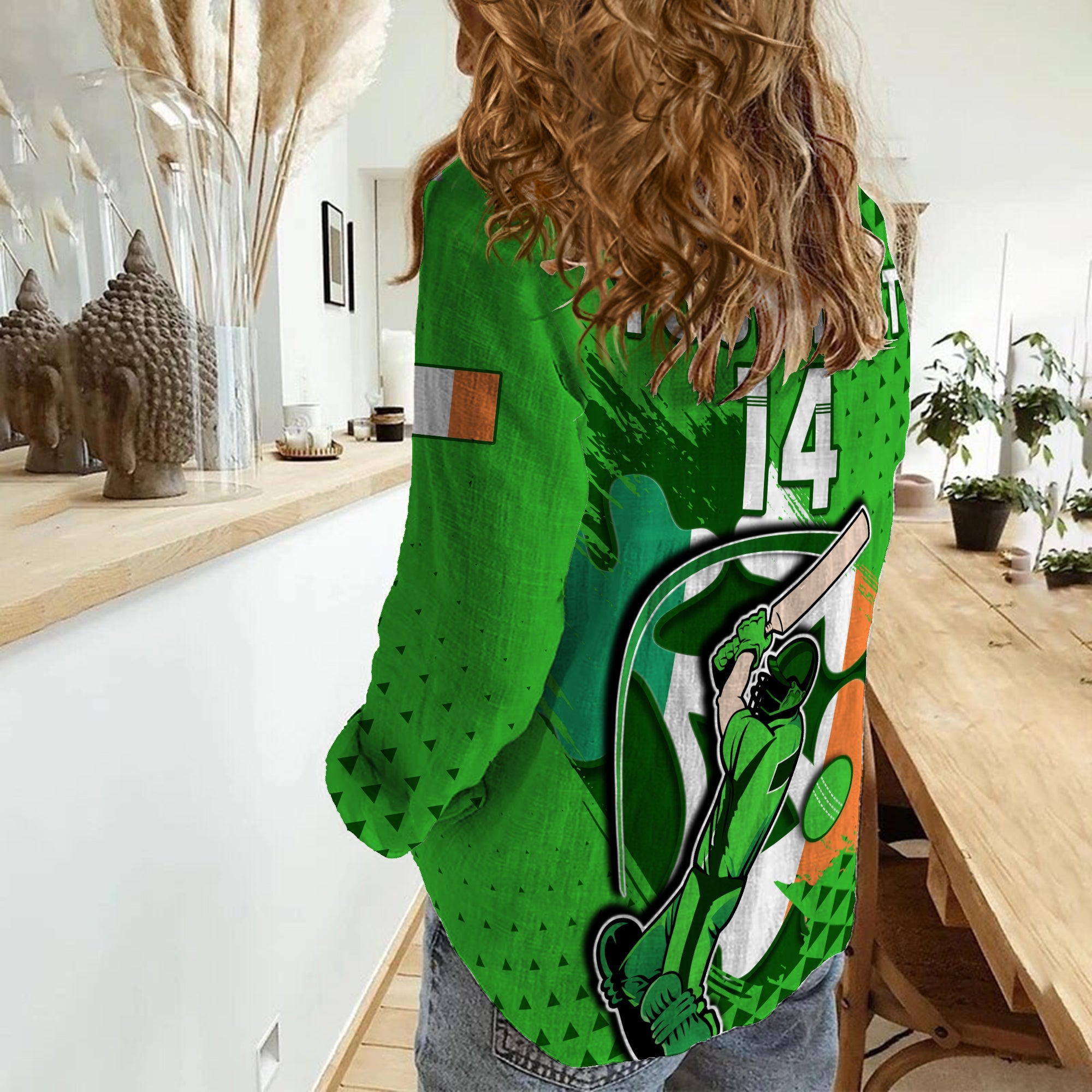 (Custom Text And Number) Ireland Cricket Women Casual Shirt Irish Flag Shamrock Sporty Style - Vibe Hoodie Shop