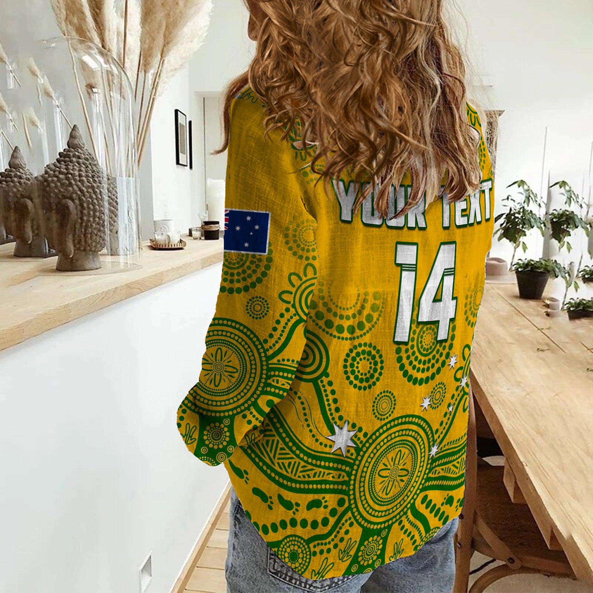 (Custom Text And Number) Australia 2022 Rugby Women Casual Shirt Wallabies Aboriginal Yellow Style - Vibe Hoodie Shop
