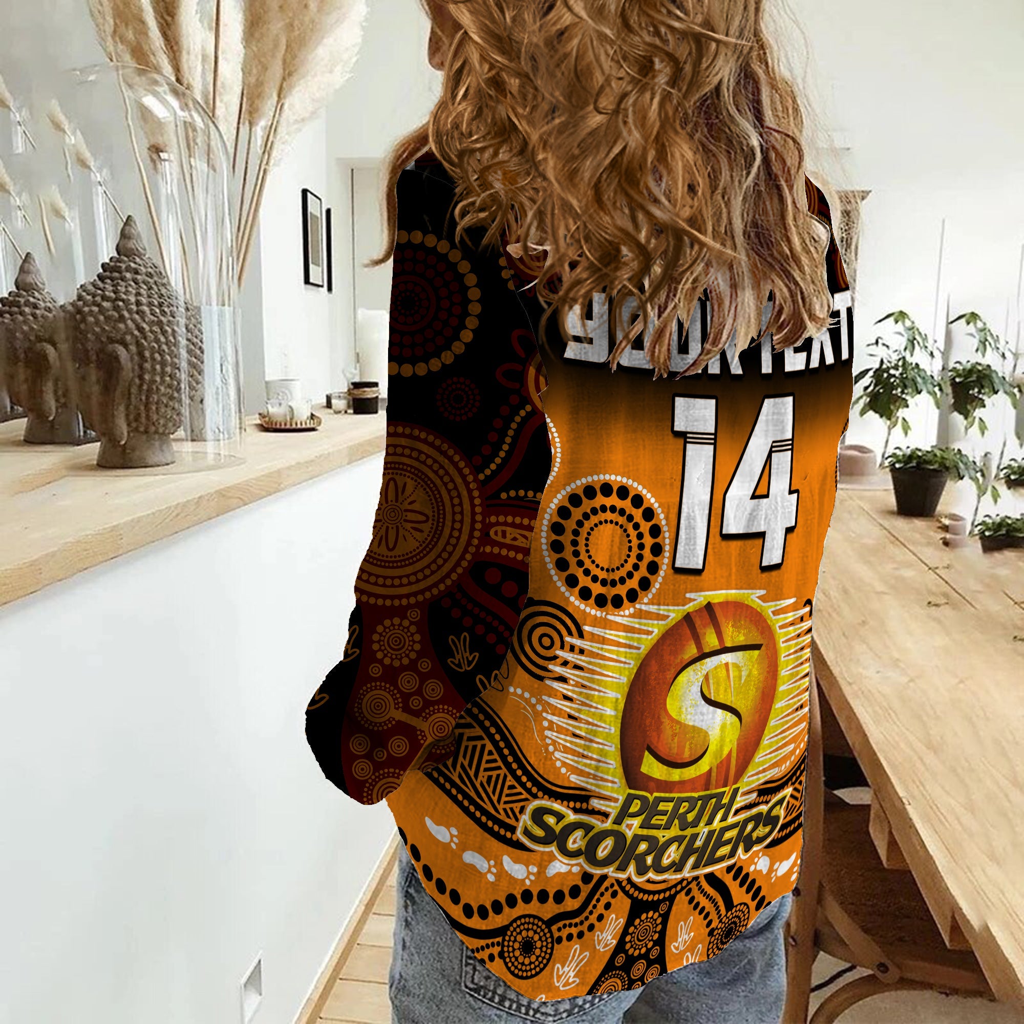(Custom Text And Number) Perth Scorchers Women Casual Shirt Gradient Aboriginal Dot Painting - Vibe Hoodie Shop