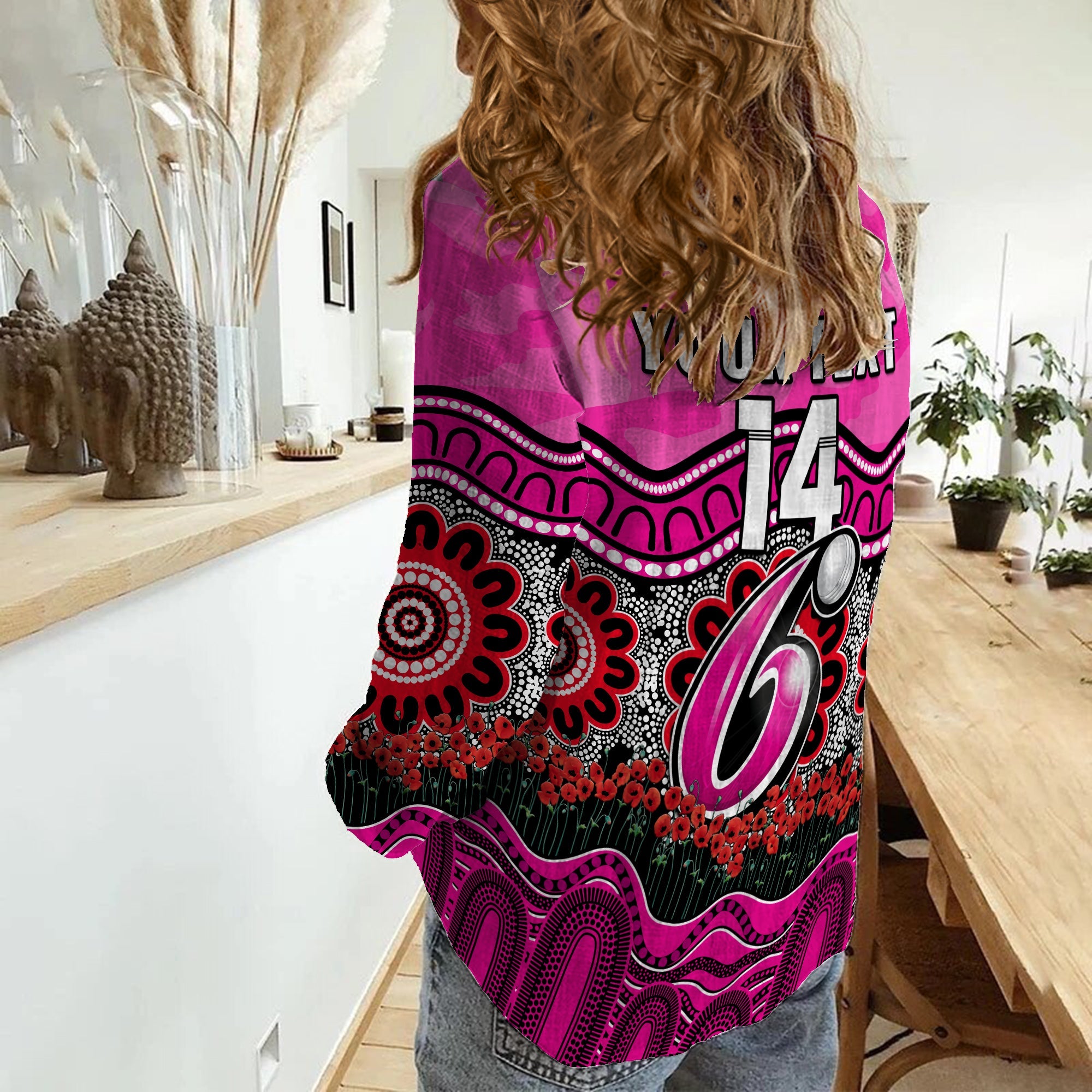 (Custom Text And Number) Sixers Cricket ANZAC Women Casual Shirt Sydney Poppy Aboriginal Camouflage - Vibe Hoodie Shop