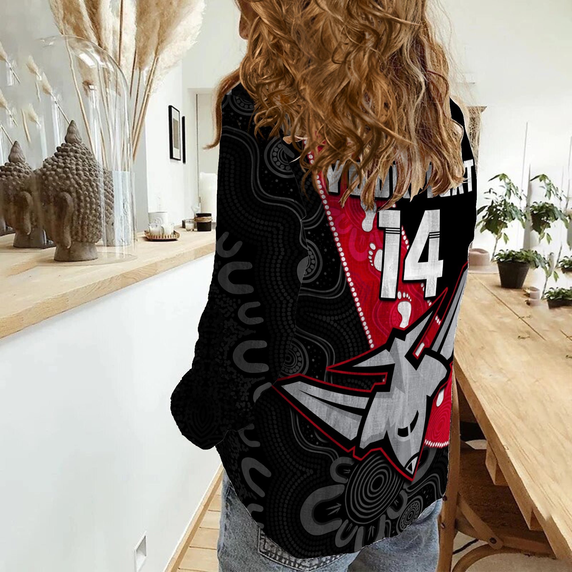 (Custom Text And Number) Essendon Football Women Casual Shirt Go Bombers 1872 Aboriginal Art - Vibe Hoodie Shop