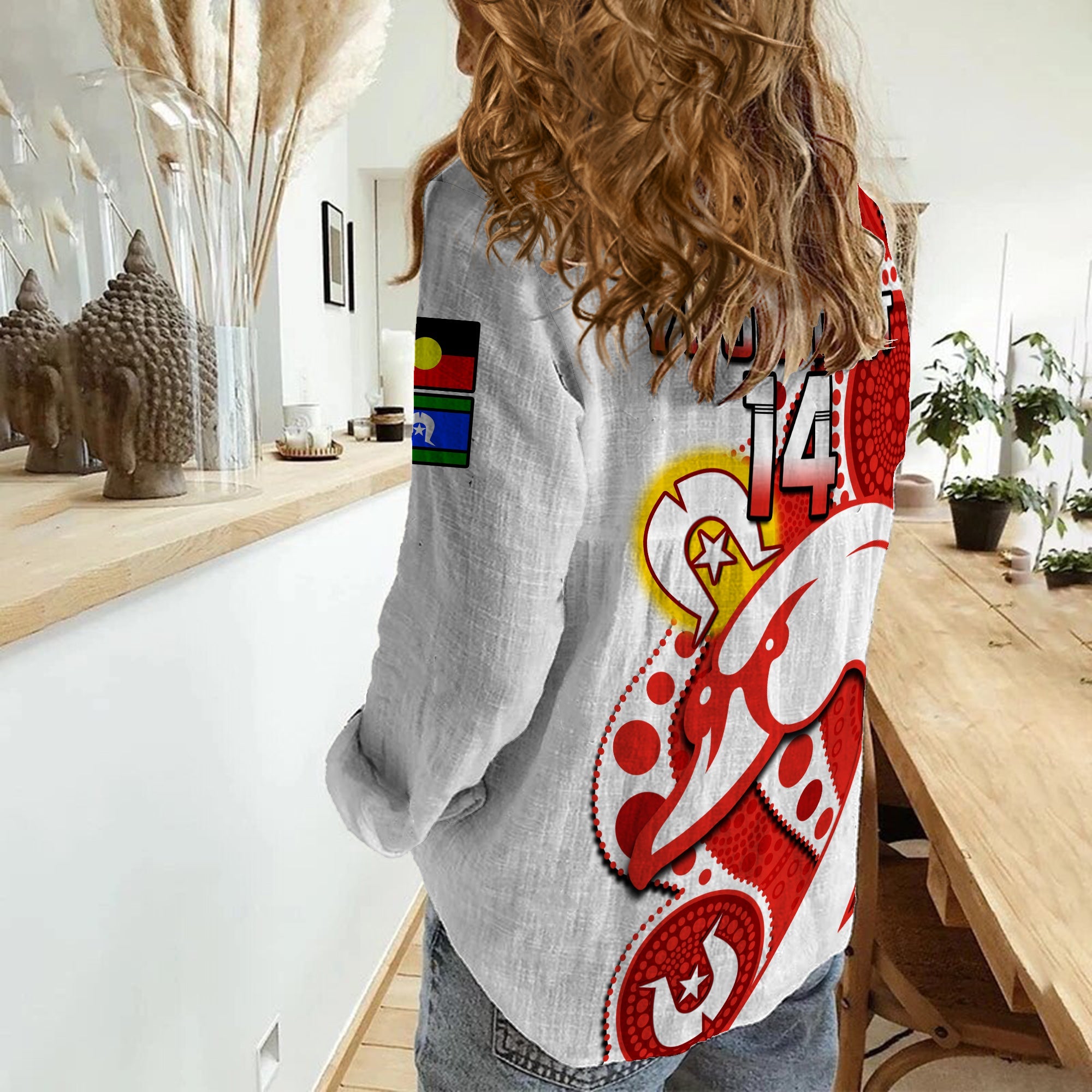 (Custom Text And Number) Swans Football NAIDOC 2023 Women Casual Shirt Sydney For Our Elders Indigenous Art - Vibe Hoodie Shop