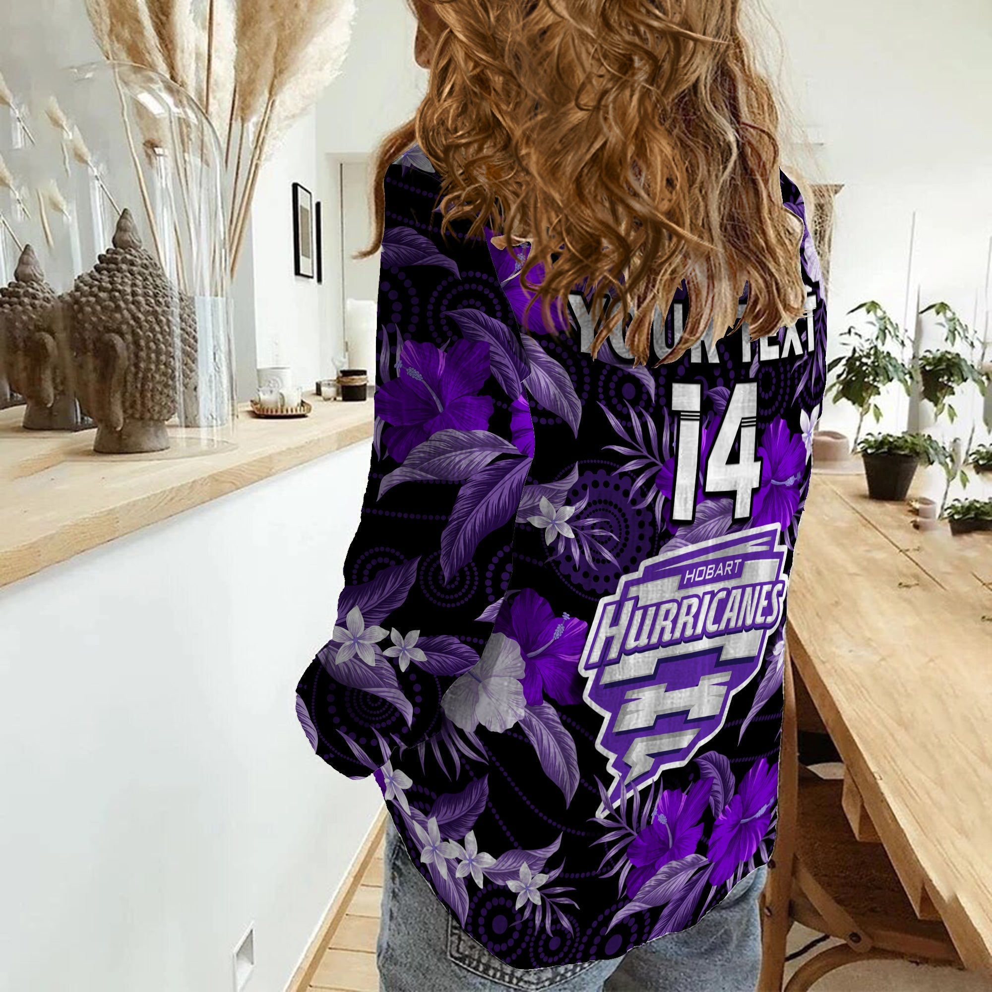 (Custom Text And Number) Hobart Hurricanes Cricket Women Casual Shirt Aboriginal Art Mix Tropical Flowers - Vibe Hoodie Shop