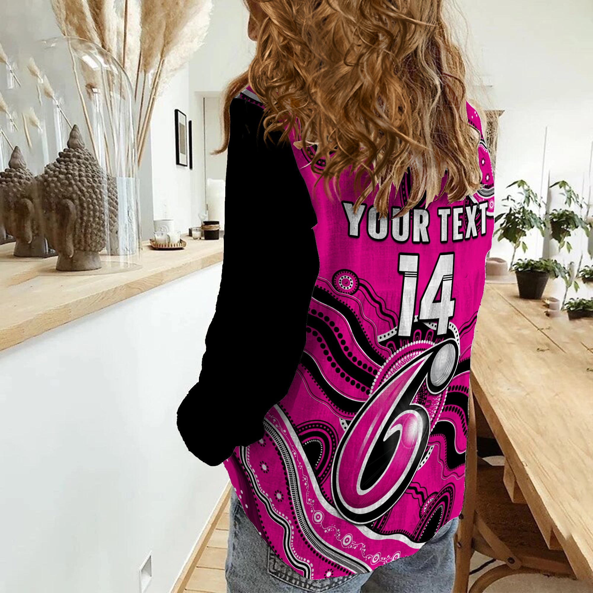 (Custom Text And Number) Sixers Cricket Women Casual Shirt Sydney Aboriginal Painting - Vibe Hoodie Shop