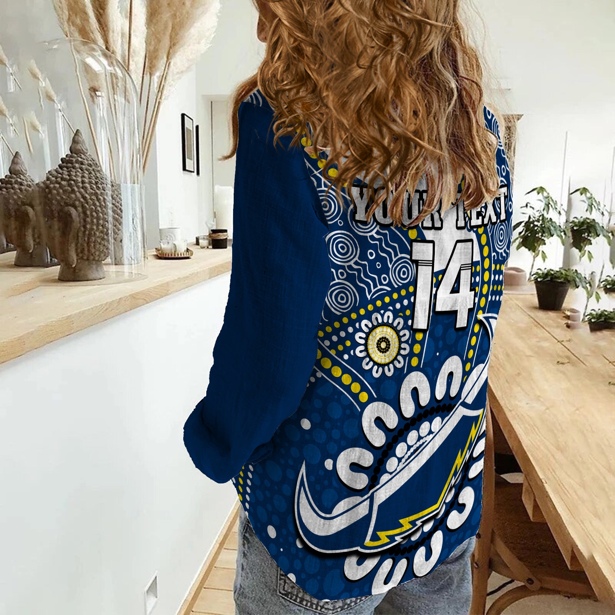 (Custom Text And Number) Cowboys Rugby Women Casual Shirt Indigenous Art - Vibe Hoodie Shop