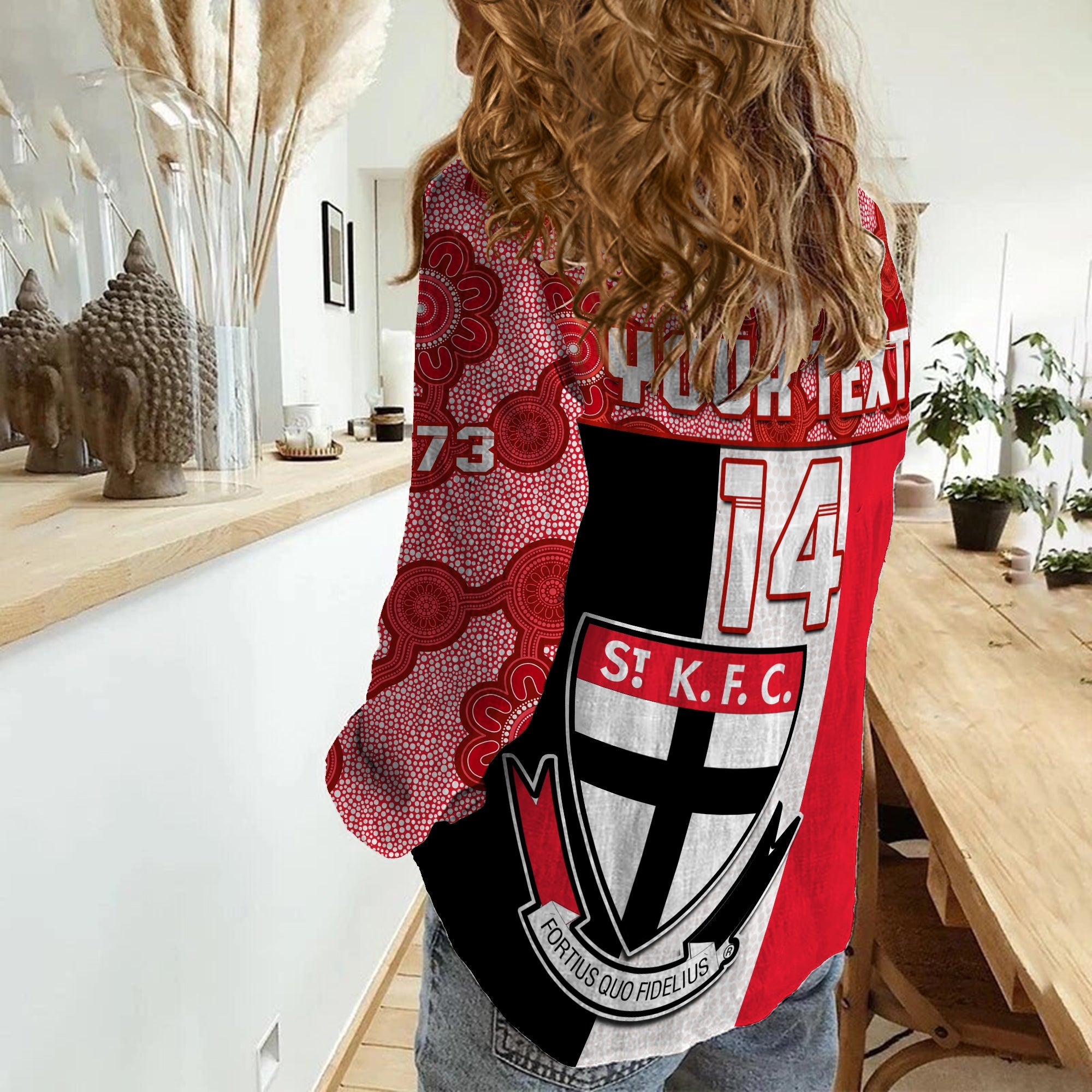 (Custom Text And Number) Saints Football Women Casual Shirt St Kilda 1873 Aboriginal Dot Painting - Vibe Hoodie Shop
