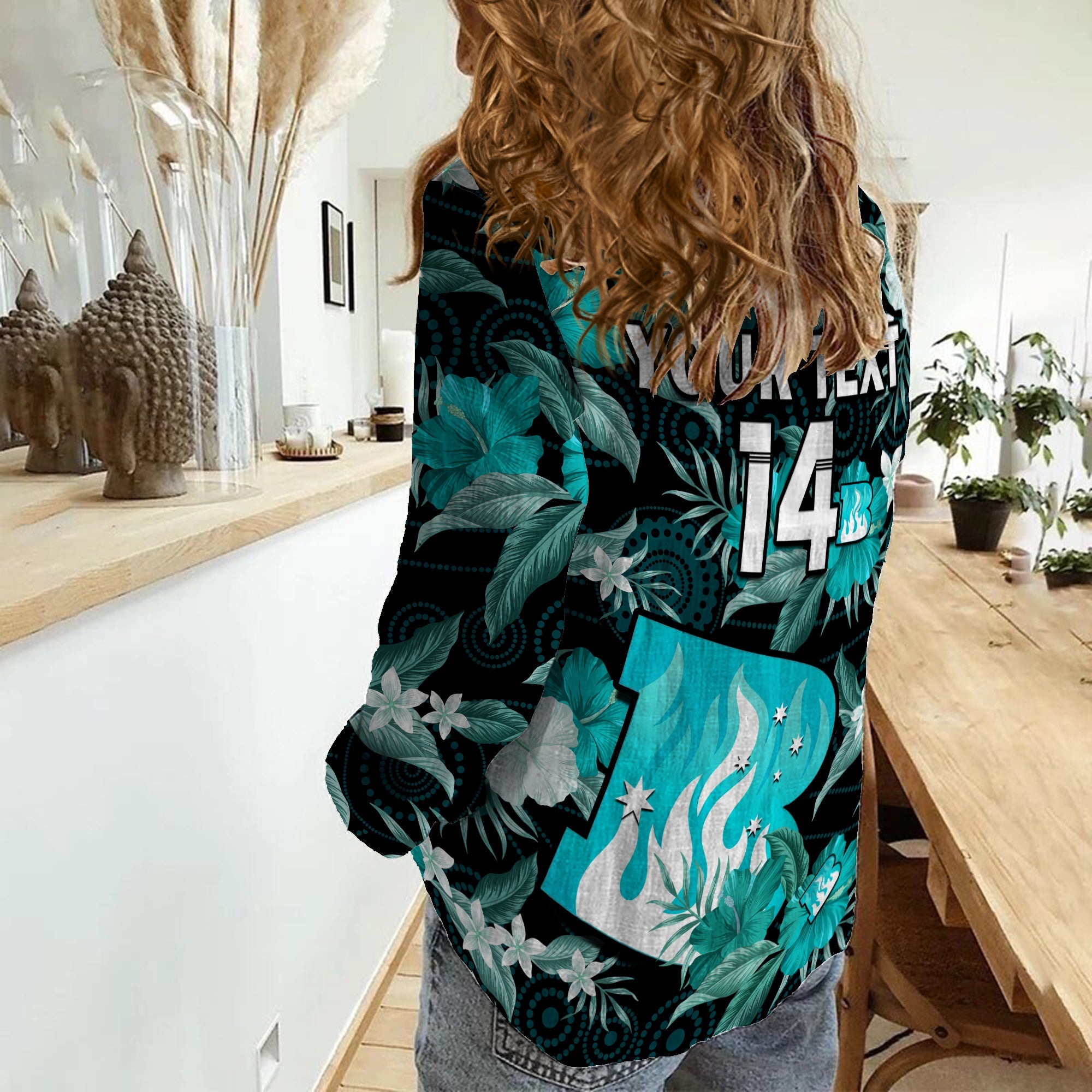 (Custom Text And Number) Brisbane Heat Cricket Women Casual Shirt Aboriginal Art Mix Tropical Flowers - Vibe Hoodie Shop