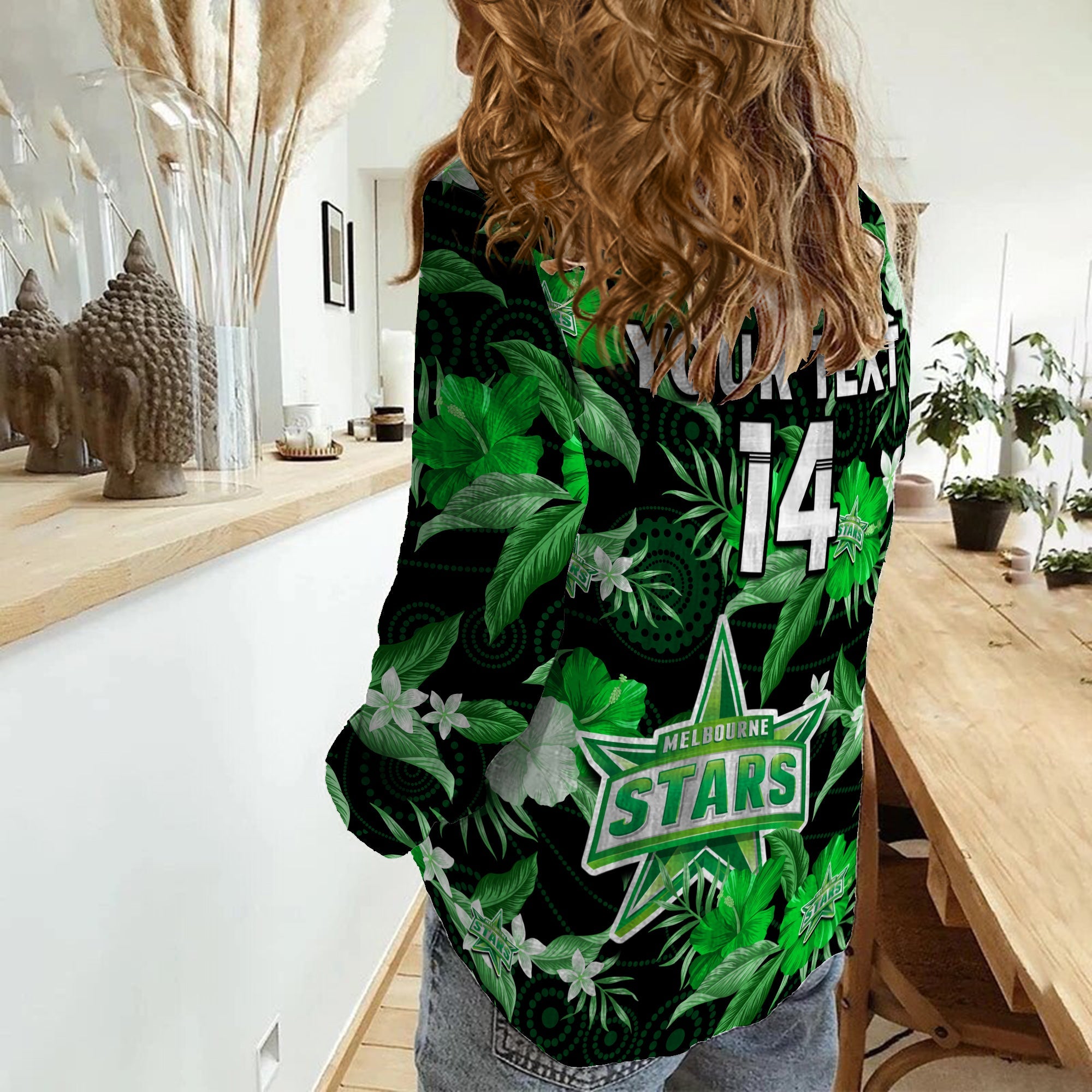 (Custom Text And Number) Melbourne Stars Cricket Women Casual Shirt Aboriginal Art Mix Tropical Flowers - Vibe Hoodie Shop