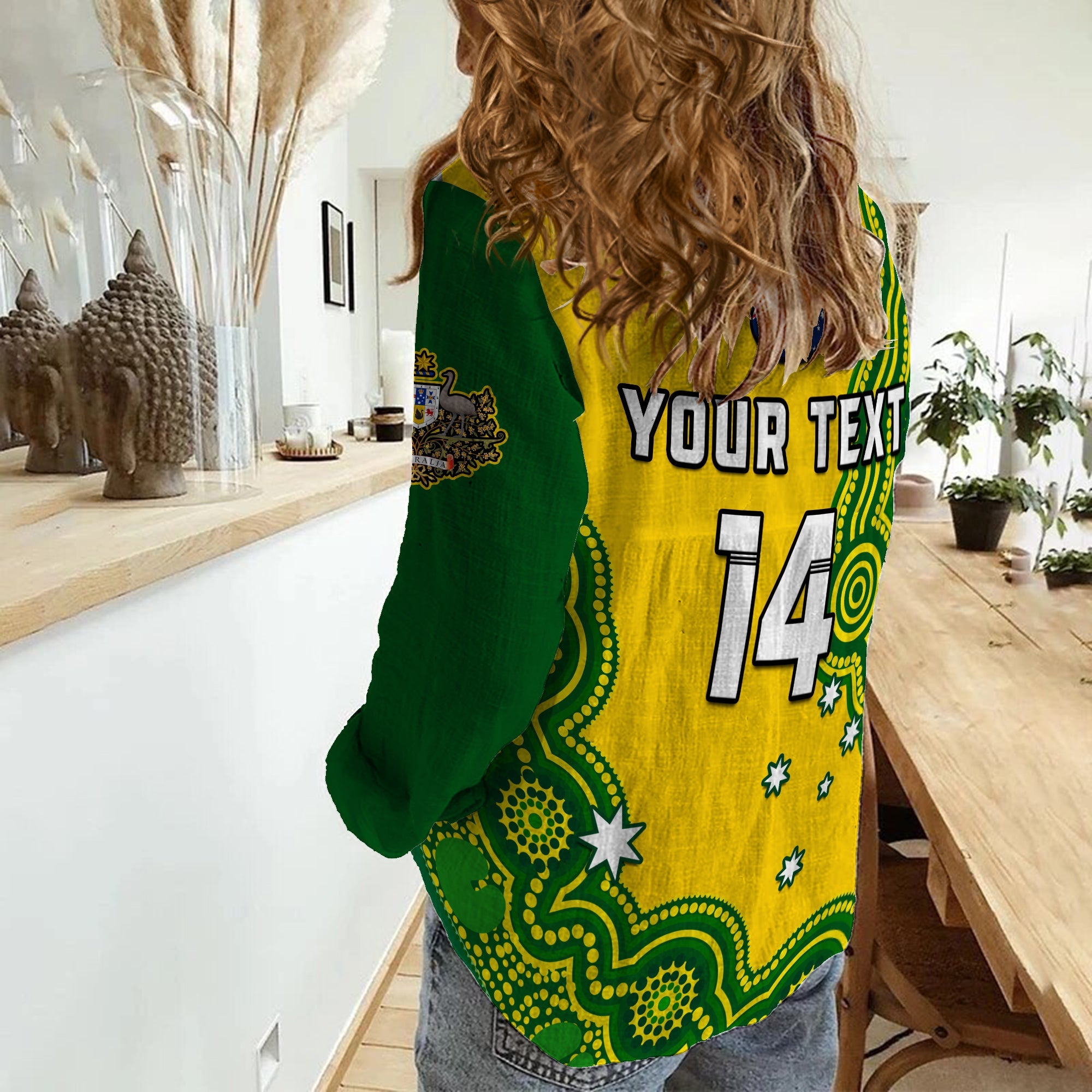 (Custom Text And Number) Australia Rugby Women Casual Shirt Jillaroos Champions Indigenous Yellow Style - Vibe Hoodie Shop