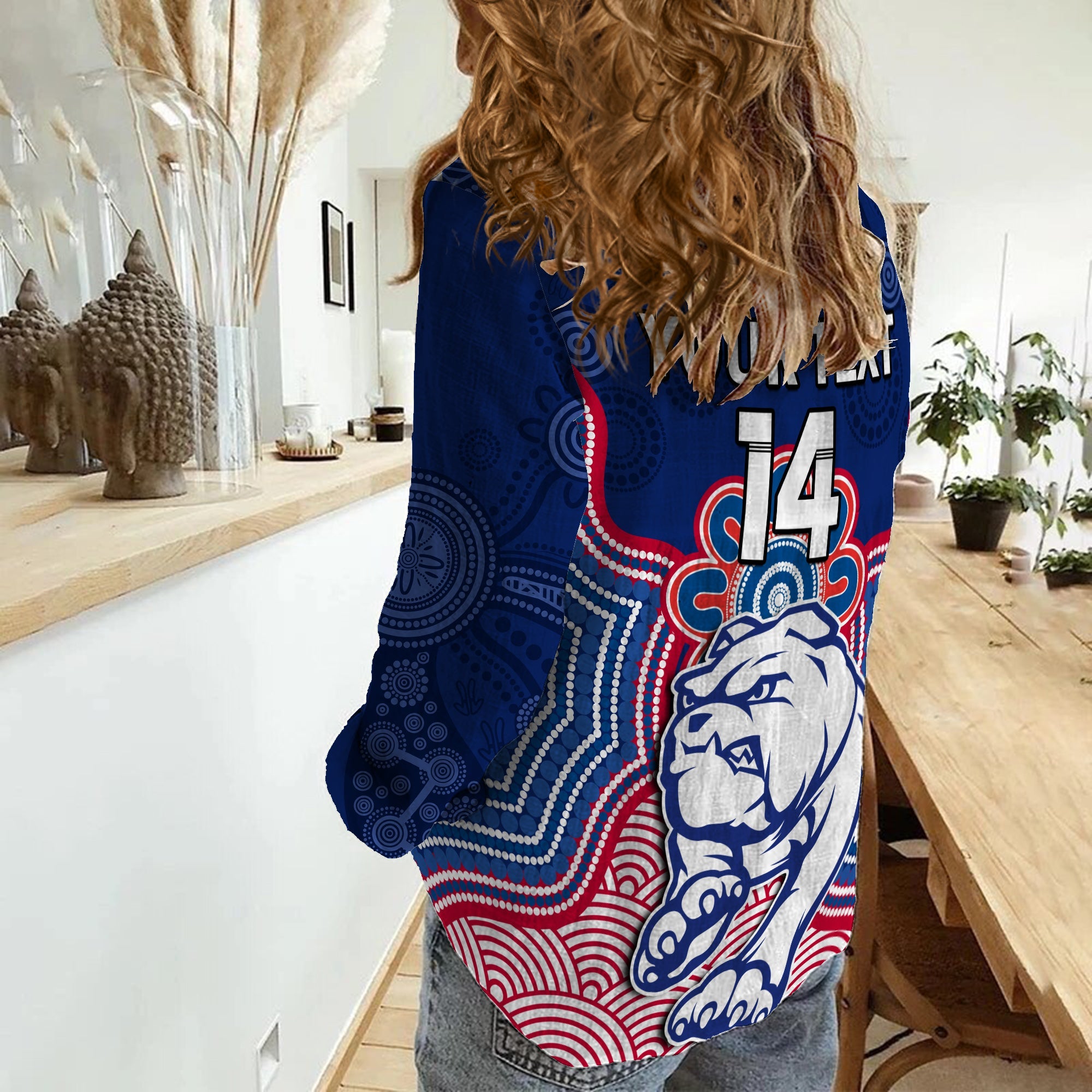 (Custom Text And Number) Bulldogs Football Women Casual Shirt Western Doggies Aboriginal Art - Vibe Hoodie Shop