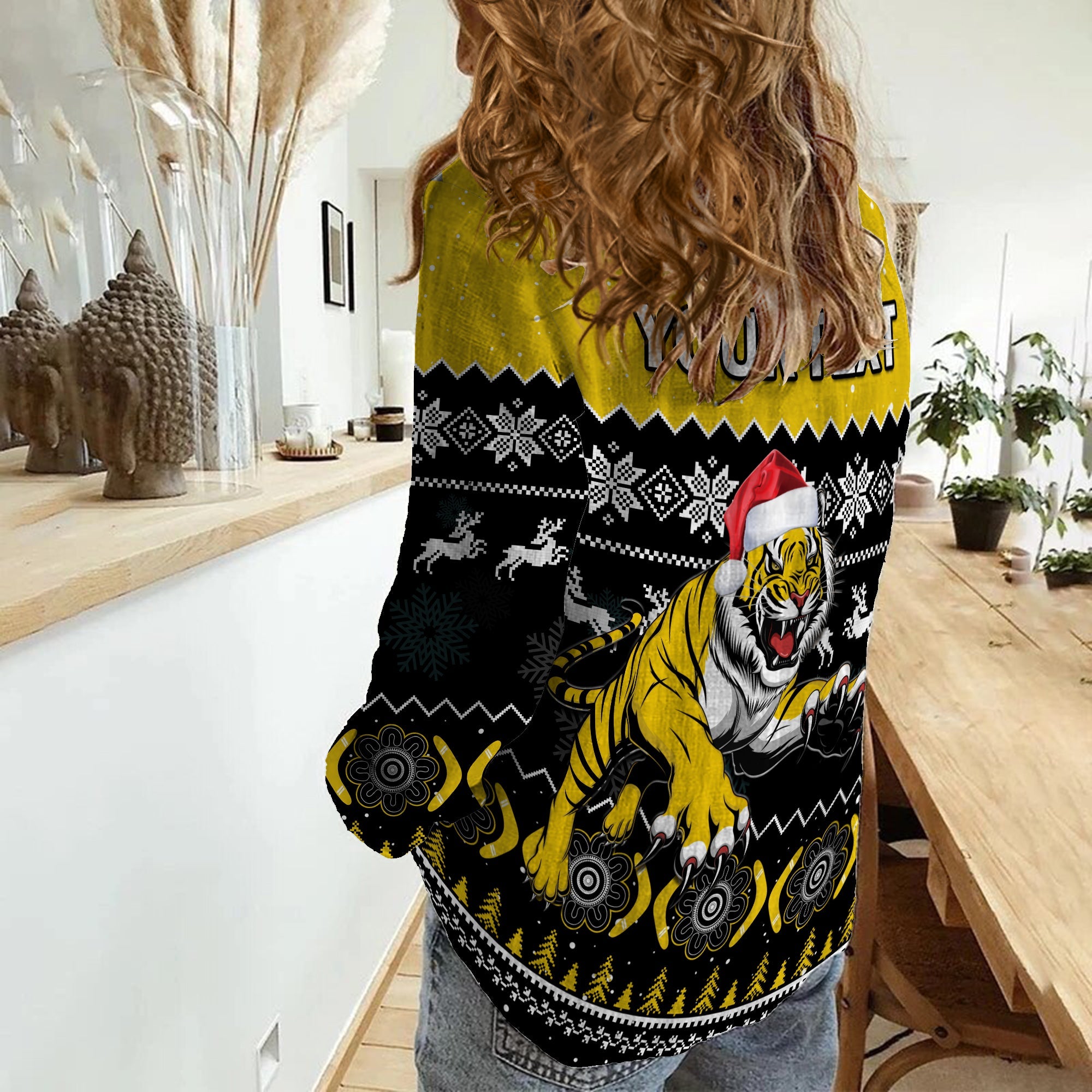 (Custom Personalised) Richmond Football Women Casual Shirt Tigers Indigenous Merry Christmas - Vibe Hoodie Shop