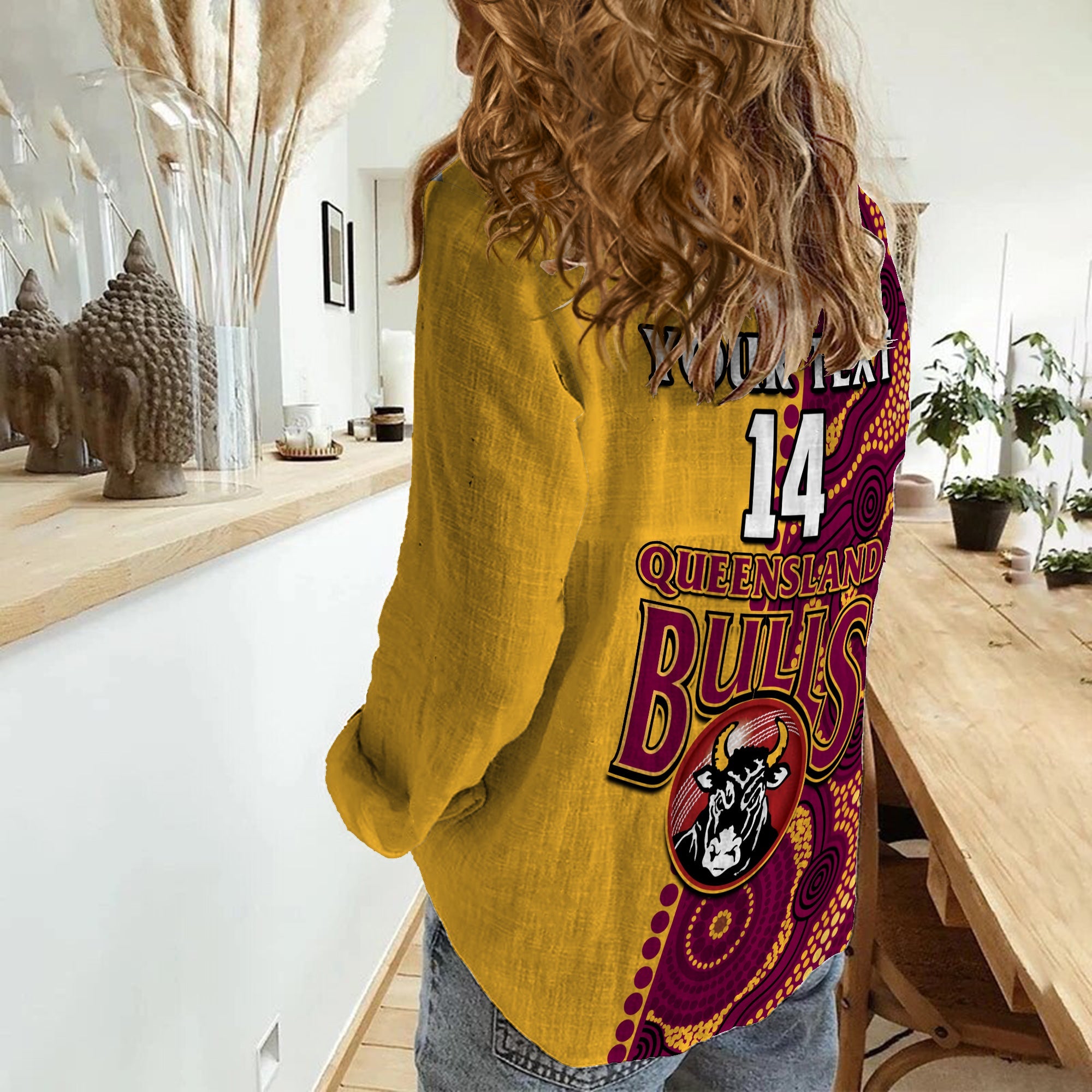 (Custom Text And Number) Queensland Cricket 2023 Women Casual Shirt Bulls Sheffield Shield Indigenous - Vibe Hoodie Shop