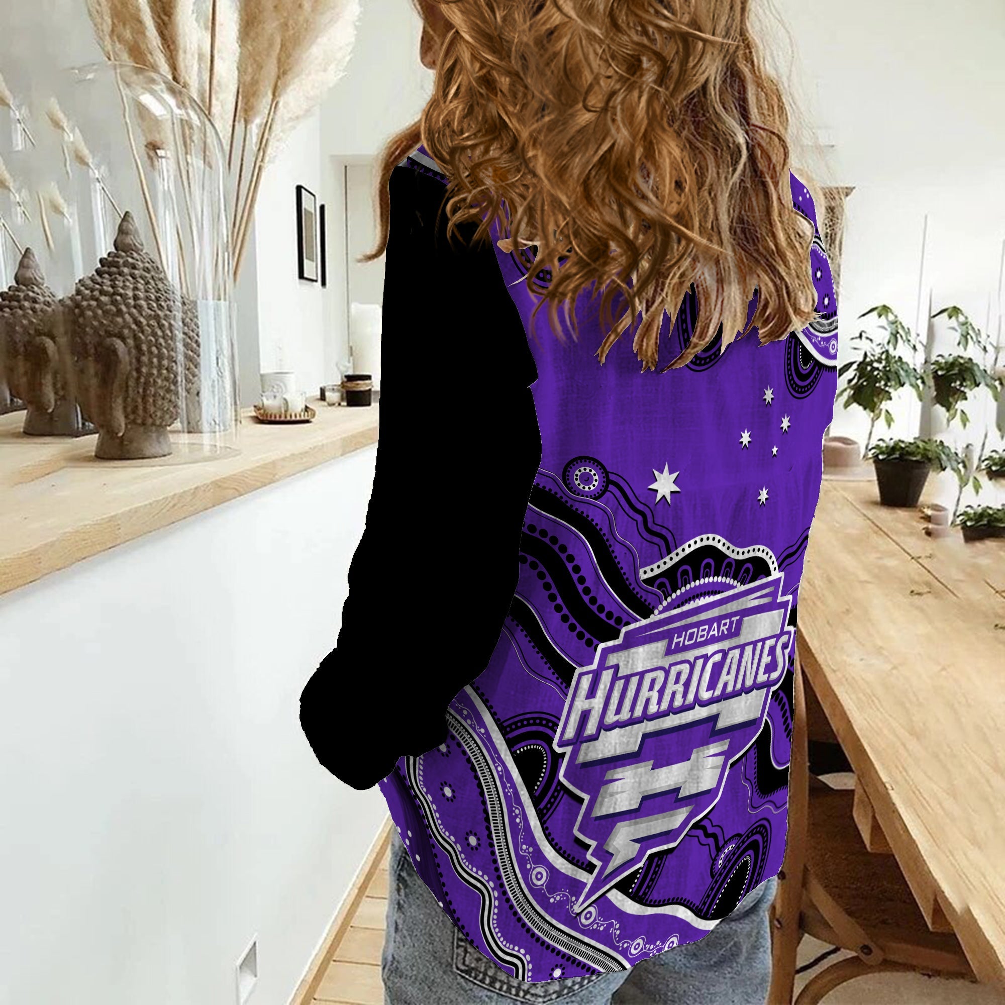 Hurricanes Cricket Women Casual Shirt Hobart Aboriginal Painting - Vibe Hoodie Shop