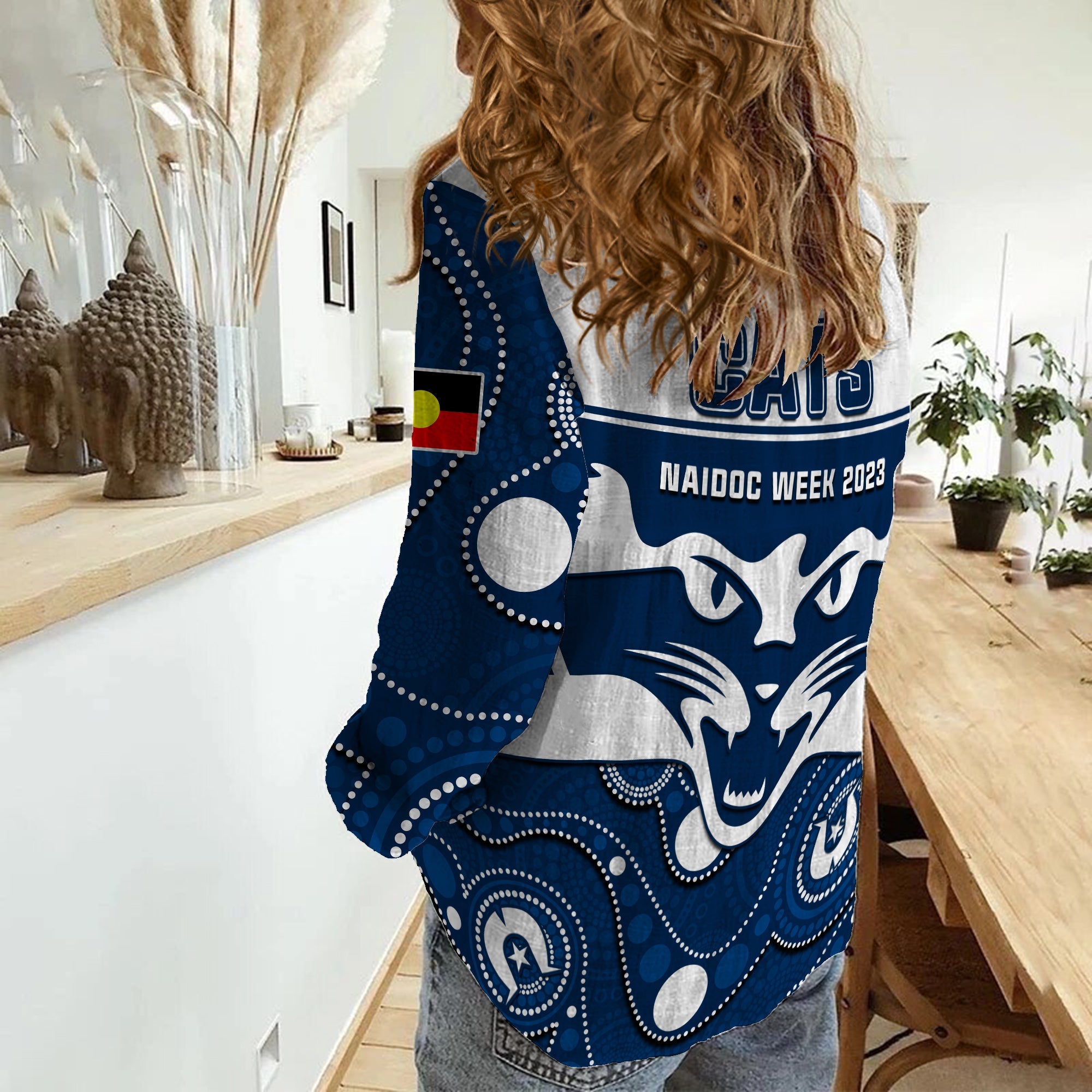Geelong Football NAIDOC 2023 Women Casual Shirt Cats For Our Elders Indigenous Art - Vibe Hoodie Shop