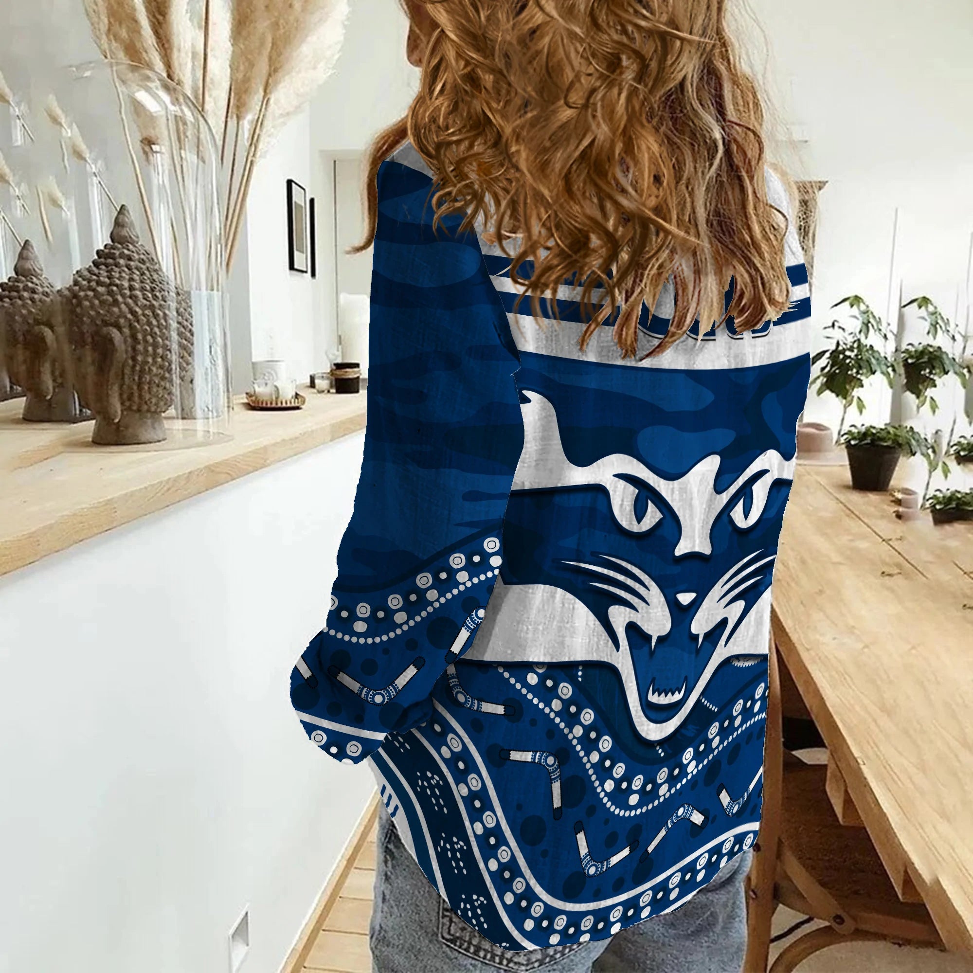 Cats Football ANZAC Women Casual Shirt Geelong Camouflage Poppy Mix Aboriginal - Vibe Hoodie Shop