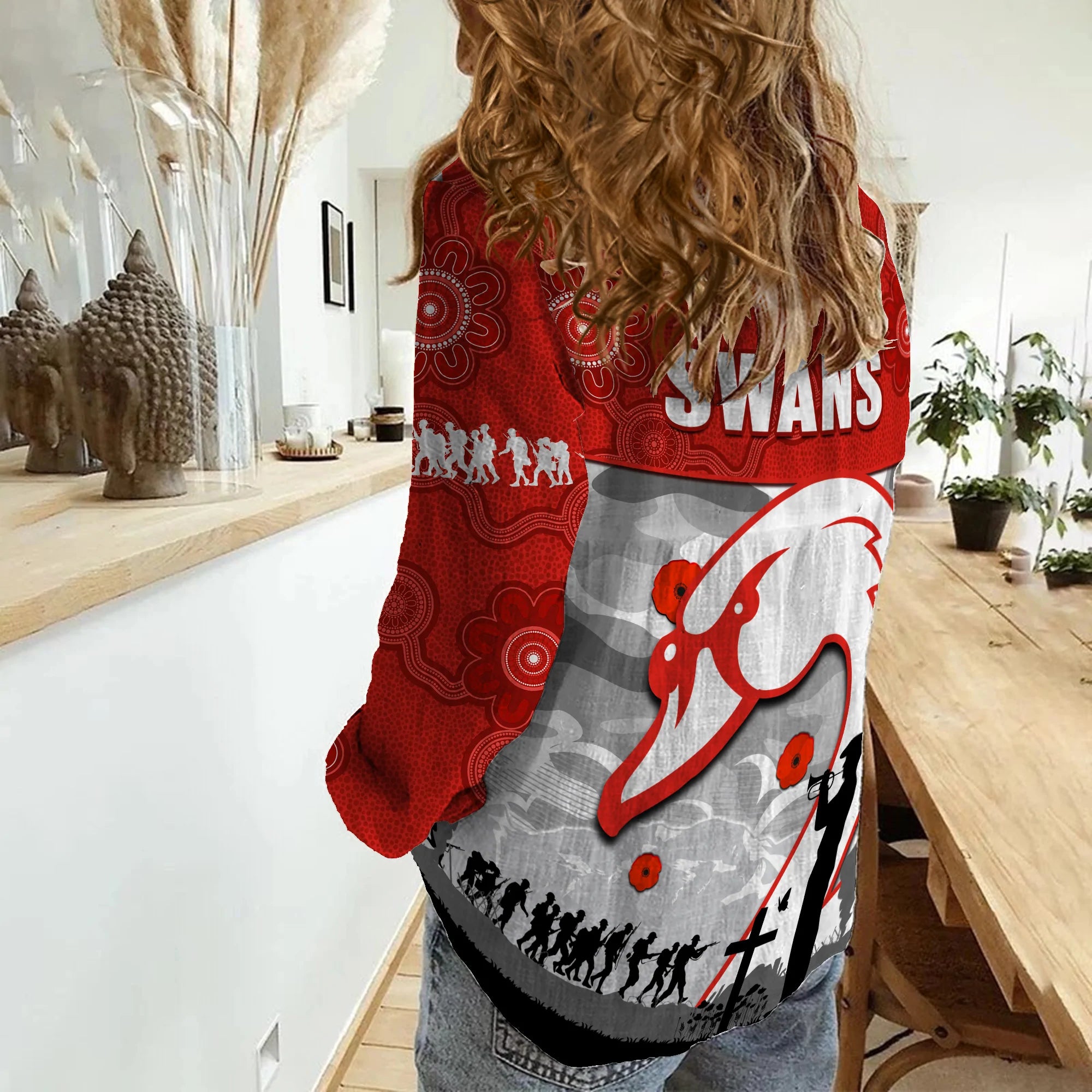 Swans Football ANZAC Women Casual Shirt Sydney Indigenous Camouflage Art - Vibe Hoodie Shop