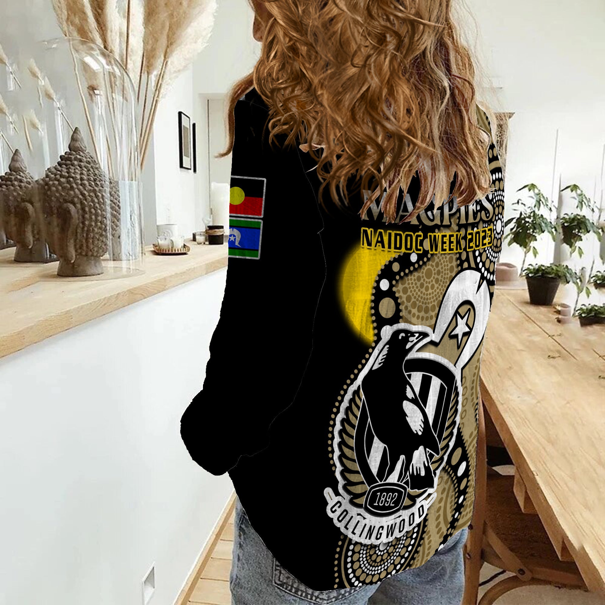 Collingwood Football NAIDOC 2023 Women Casual Shirt Magpies For Our Elders Indigenous Art - Vibe Hoodie Shop