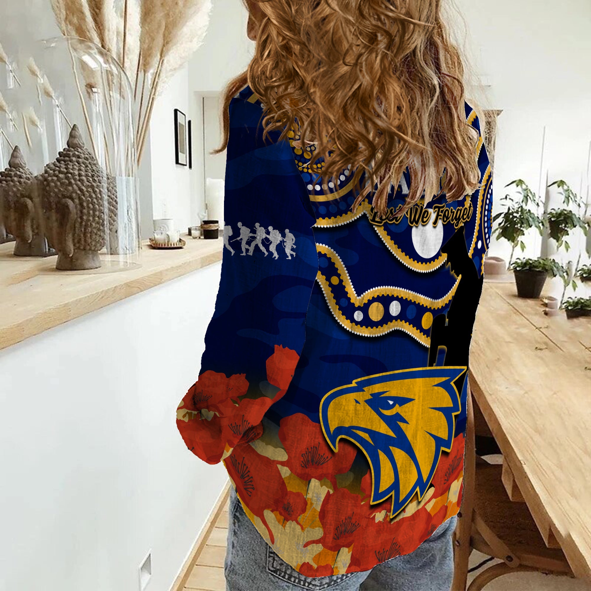 Eagles Football ANZAC 2023 Women Casual Shirt West Coast Indigenous Mix Poppy Camouflage - Vibe Hoodie Shop