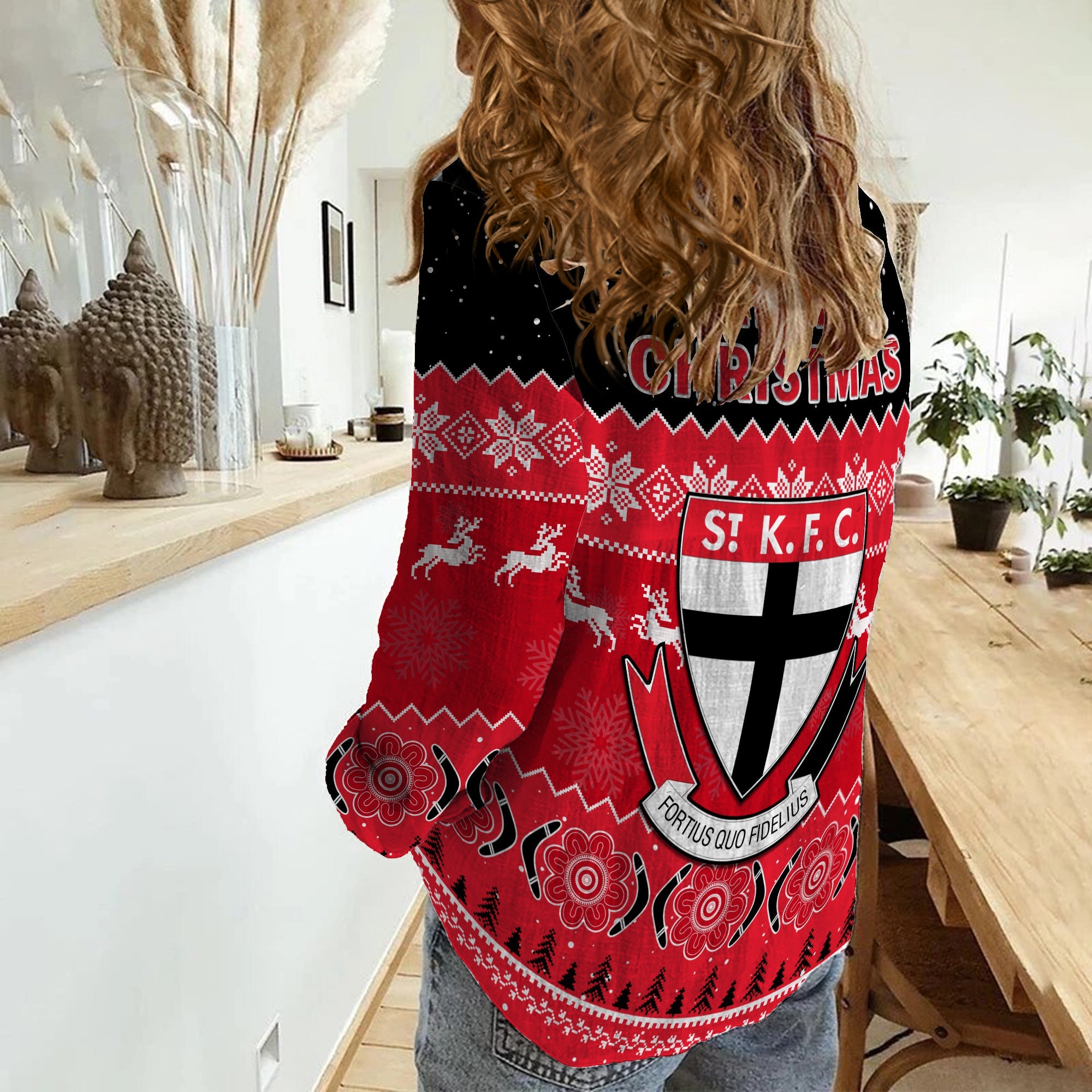 St Kilda Football Women Casual Shirt Saints Indigenous Merry Christmas - Vibe Hoodie Shop