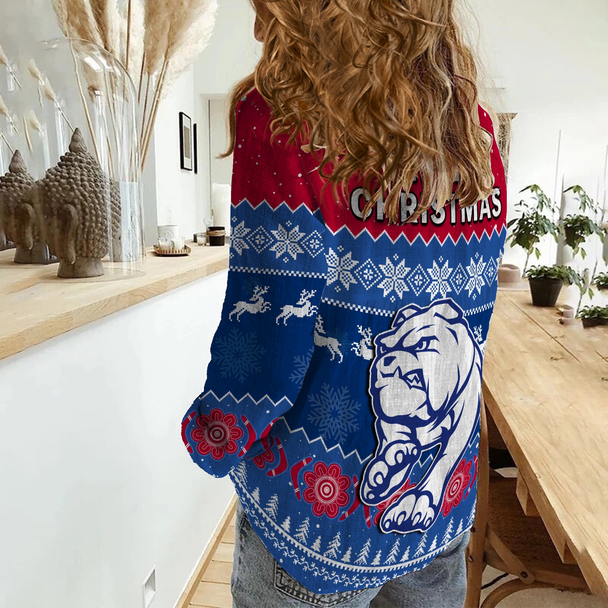 Western Bulldogs Football Women Casual Shirt Dogs Indigenous Merry Christmas - Vibe Hoodie Shop