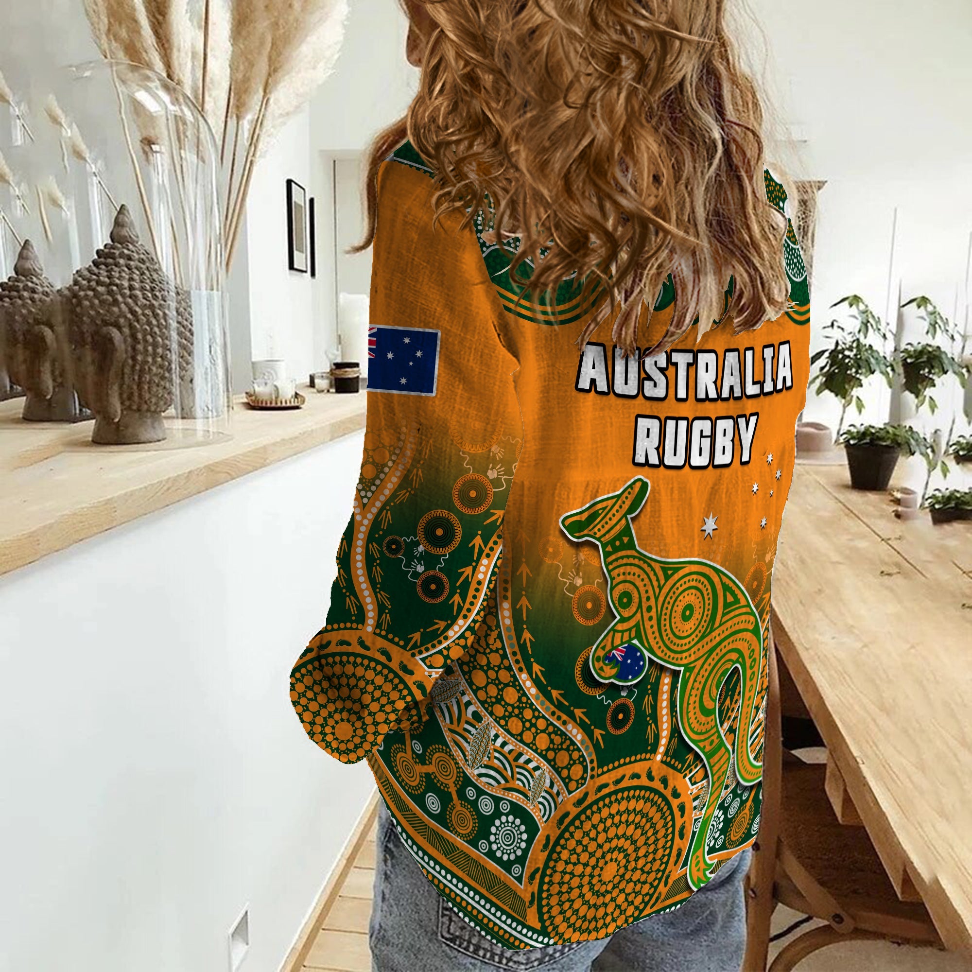 Australia Rugby Women Casual Shirt Wallabies Kangaroo Orange Aboriginal - Vibe Hoodie Shop