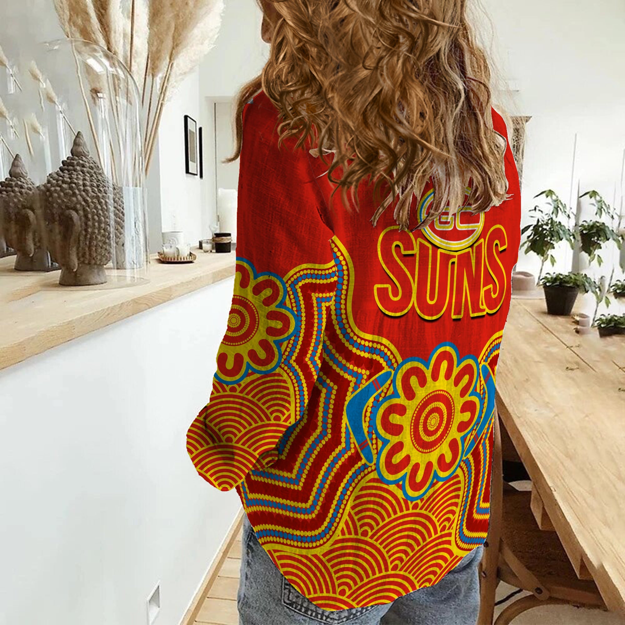 Gold Coast Football Women Casual Shirt Suns Indigenous Pattern - Vibe Hoodie Shop
